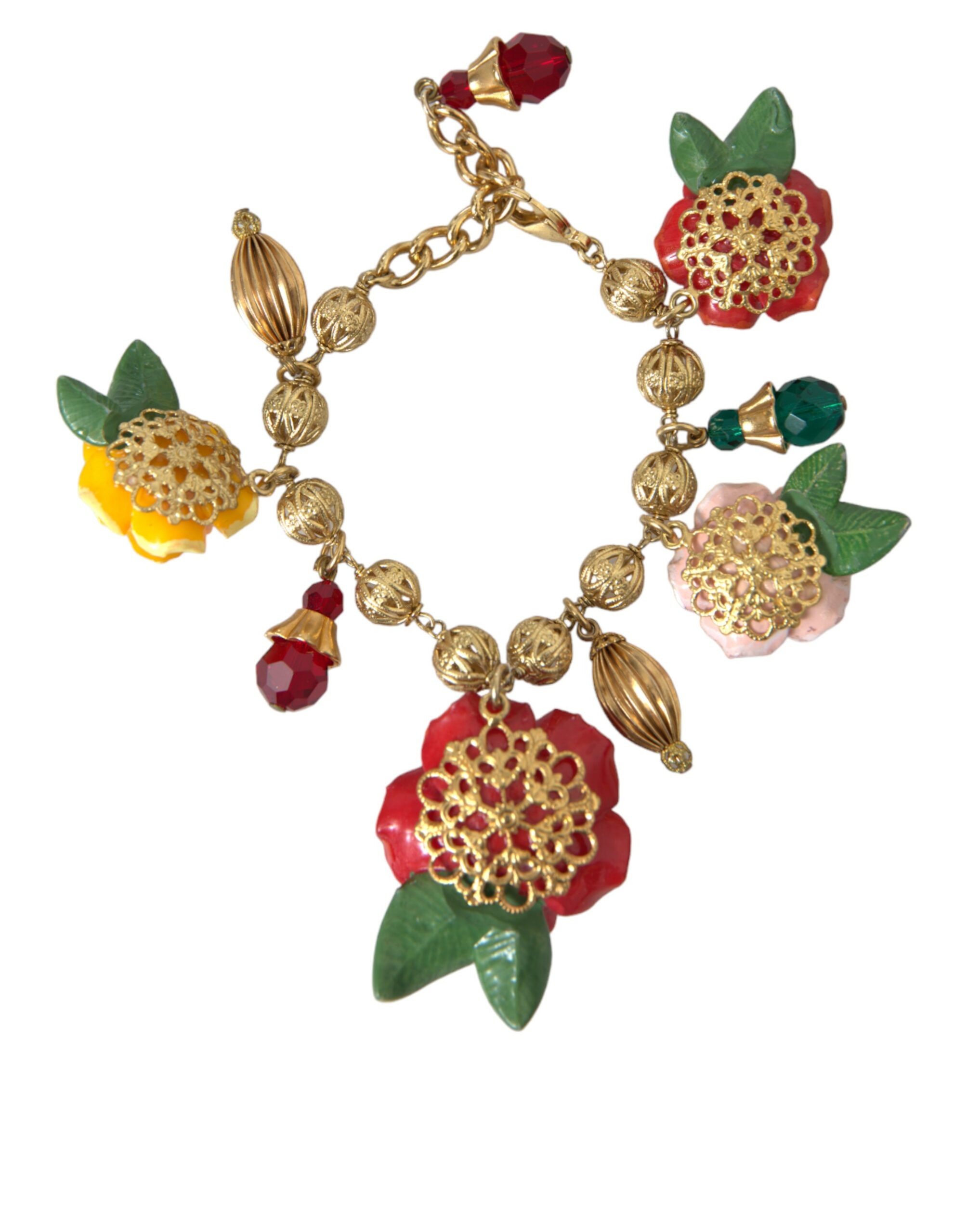 4404301.jpg Gold Brass Multicolor Crystal Rose Ball Chain Bracelet - Image 4