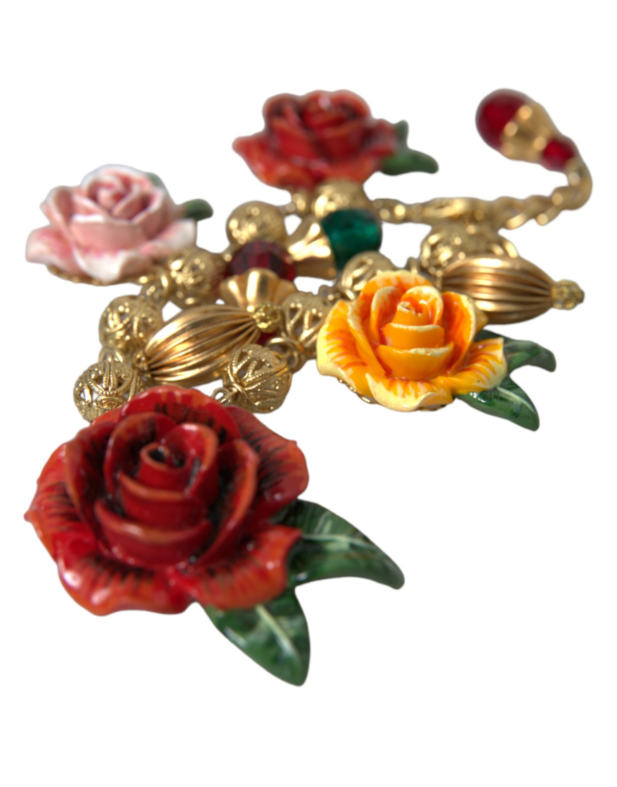 4404302.jpg Gold Brass Multicolor Crystal Rose Ball Chain Bracelet - Image 5