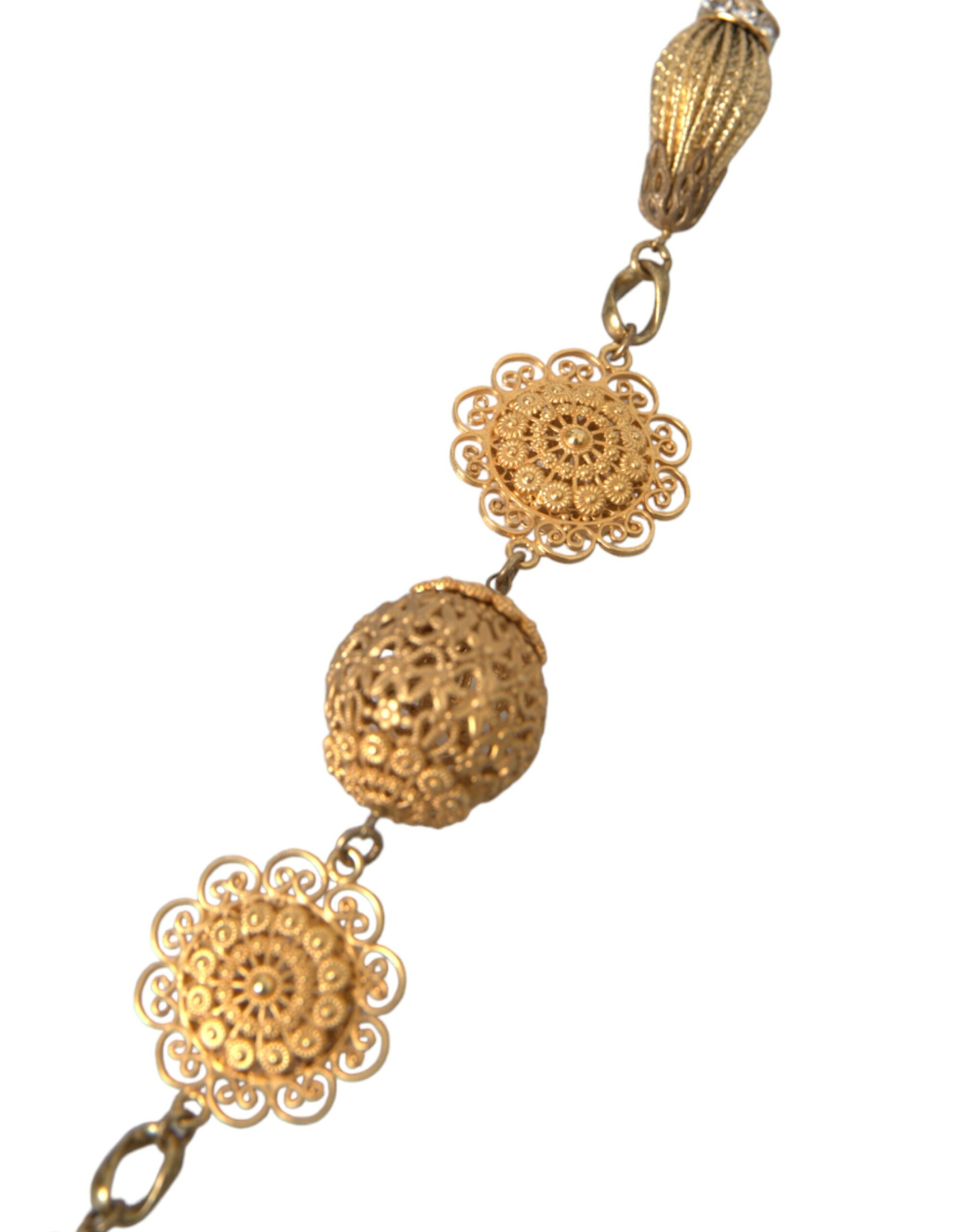 4404339.jpg Crystal Flower Filigree Gold Brass Statement Necklace - Image 2