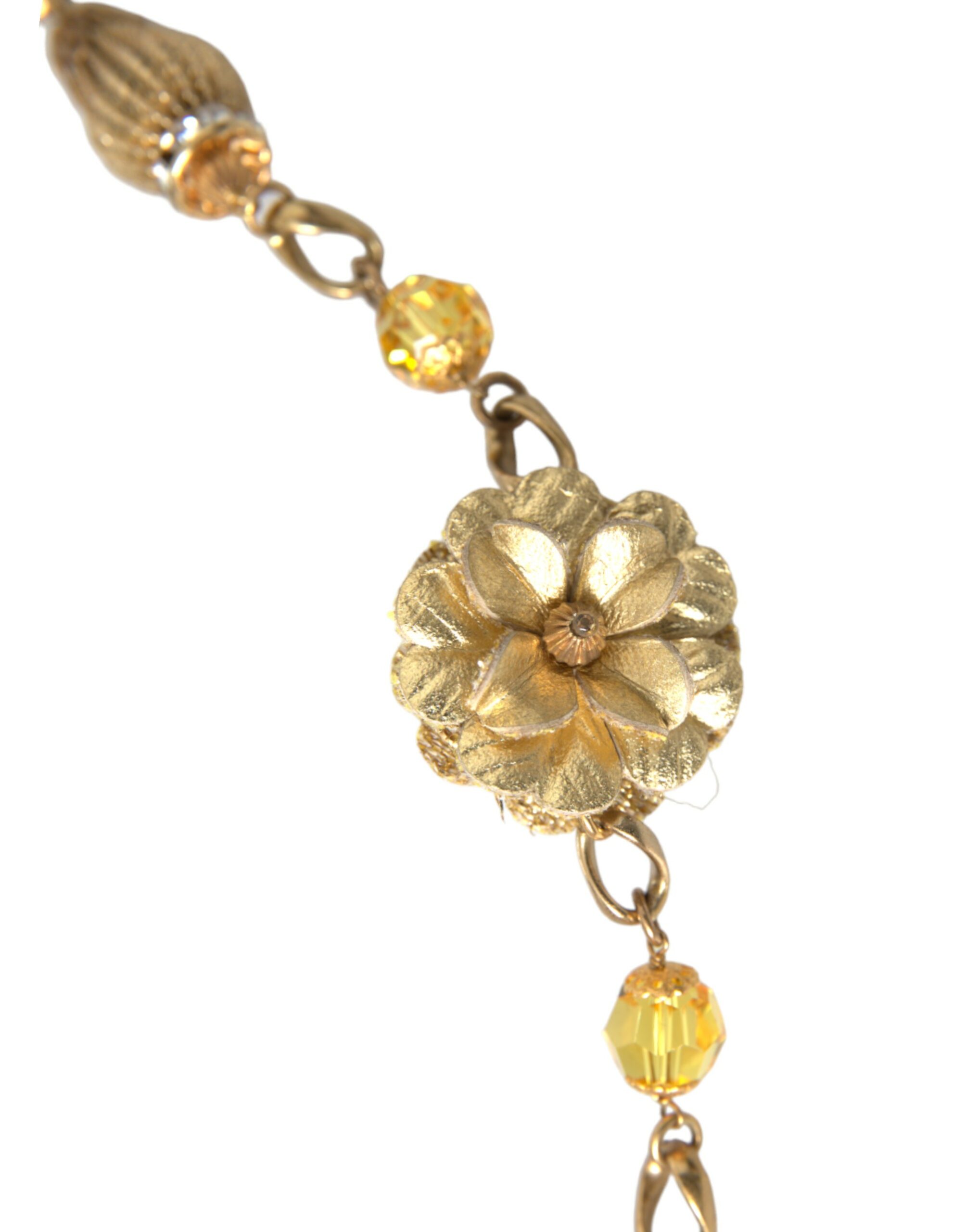 4404340.jpg Crystal Flower Filigree Gold Brass Statement Necklace - Image 3