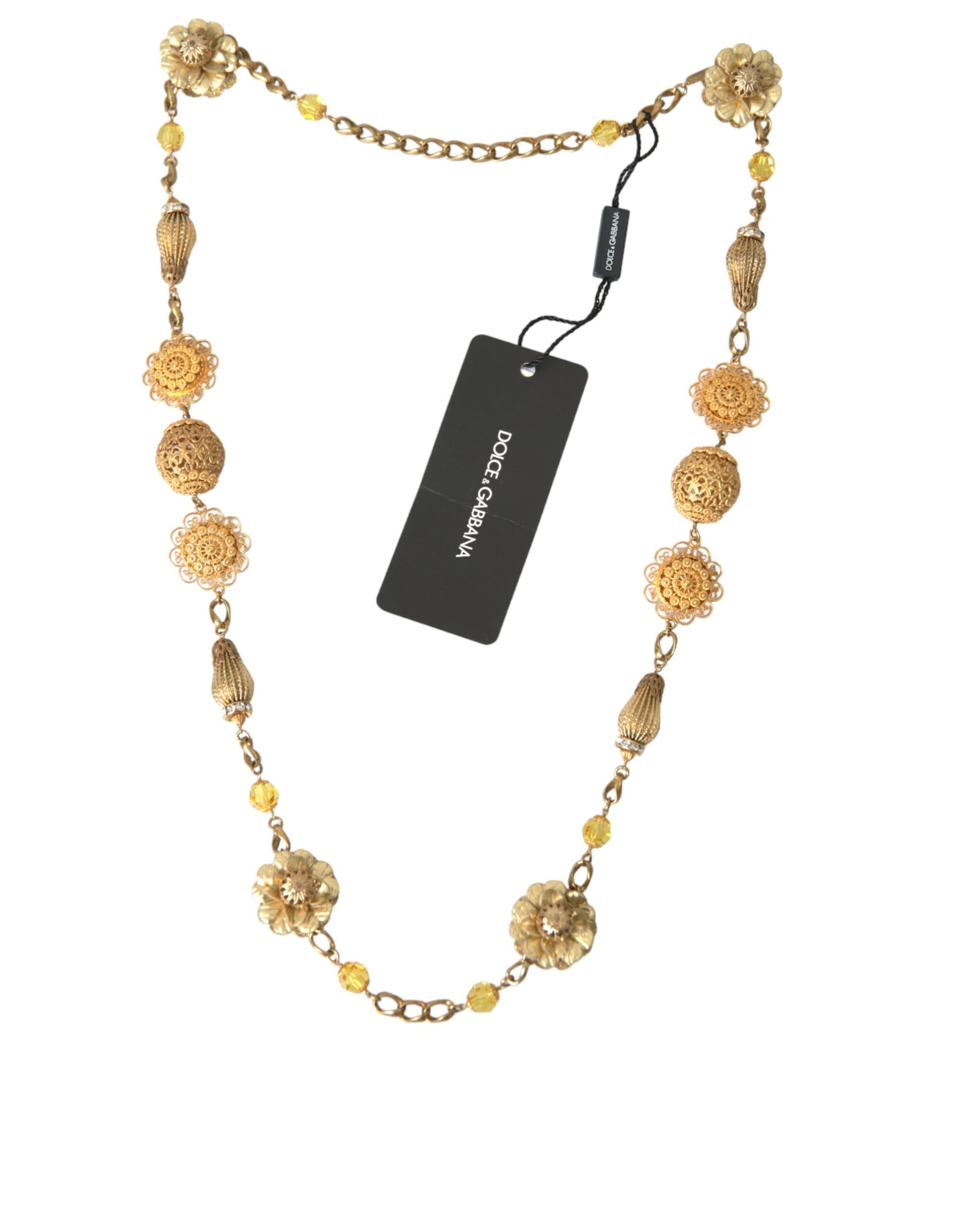 4404341.jpg Crystal Flower Filigree Gold Brass Statement Necklace - Image 4