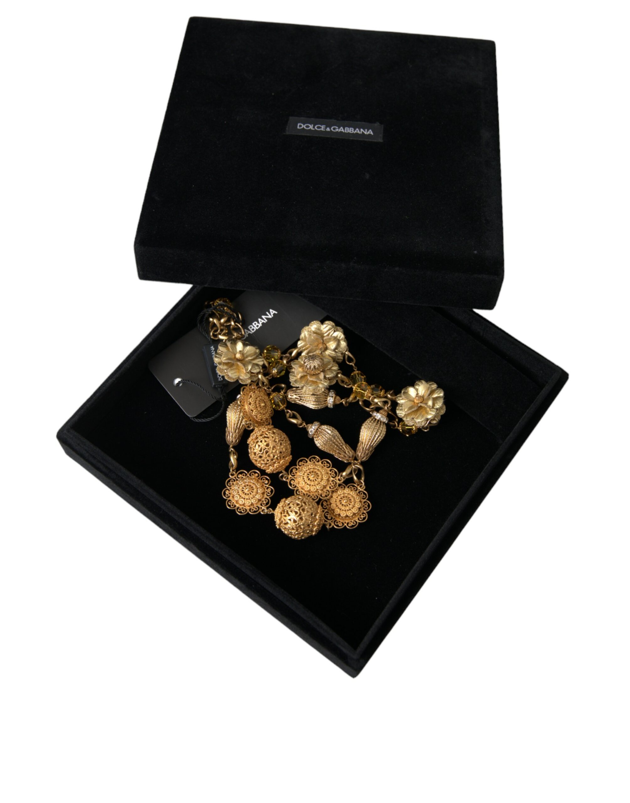 4404343.jpg Crystal Flower Filigree Gold Brass Statement Necklace - Image 6