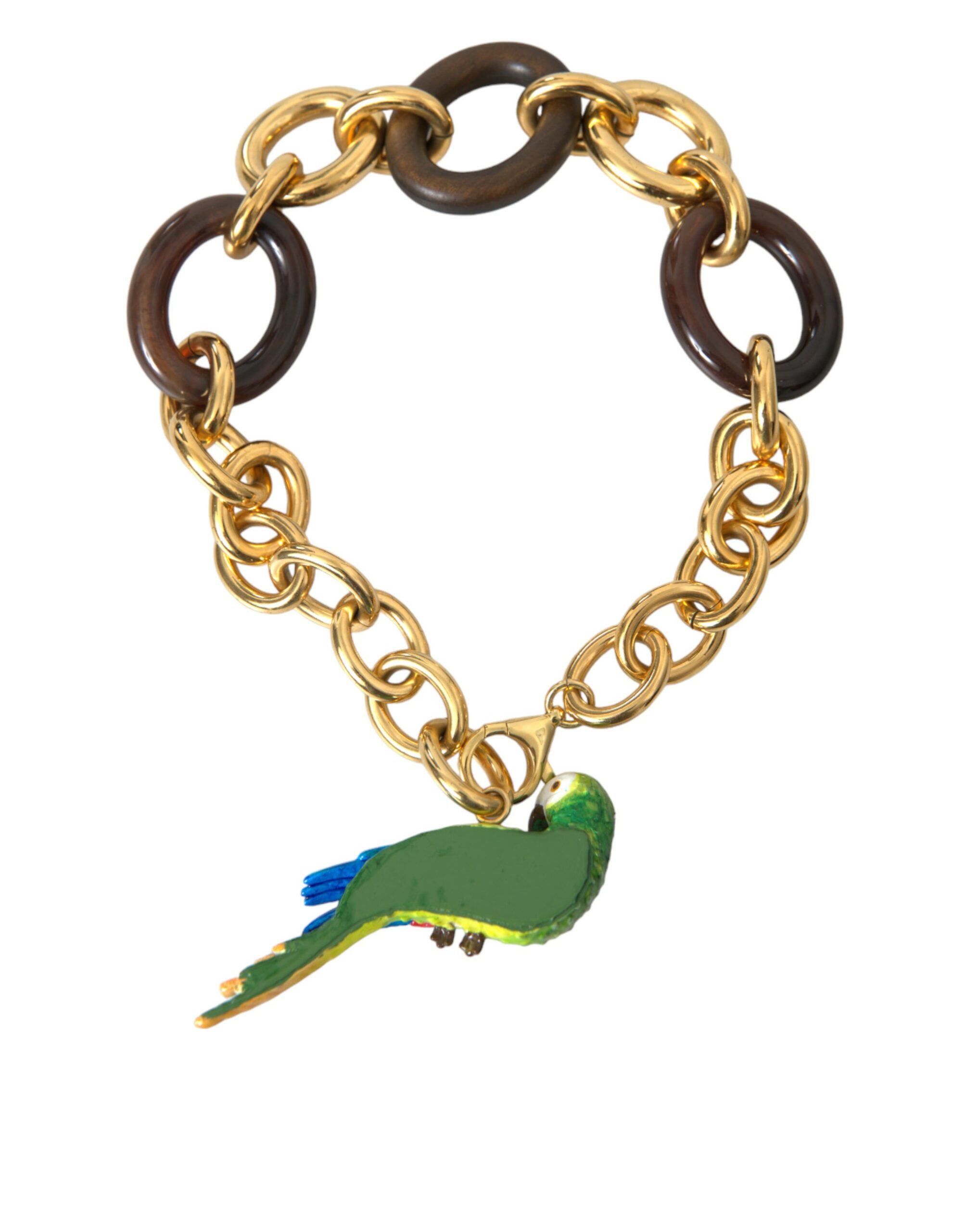 4404346.jpg Gold Brass Chain Crystal Pearl PARROT Pendant Necklace - Image 4