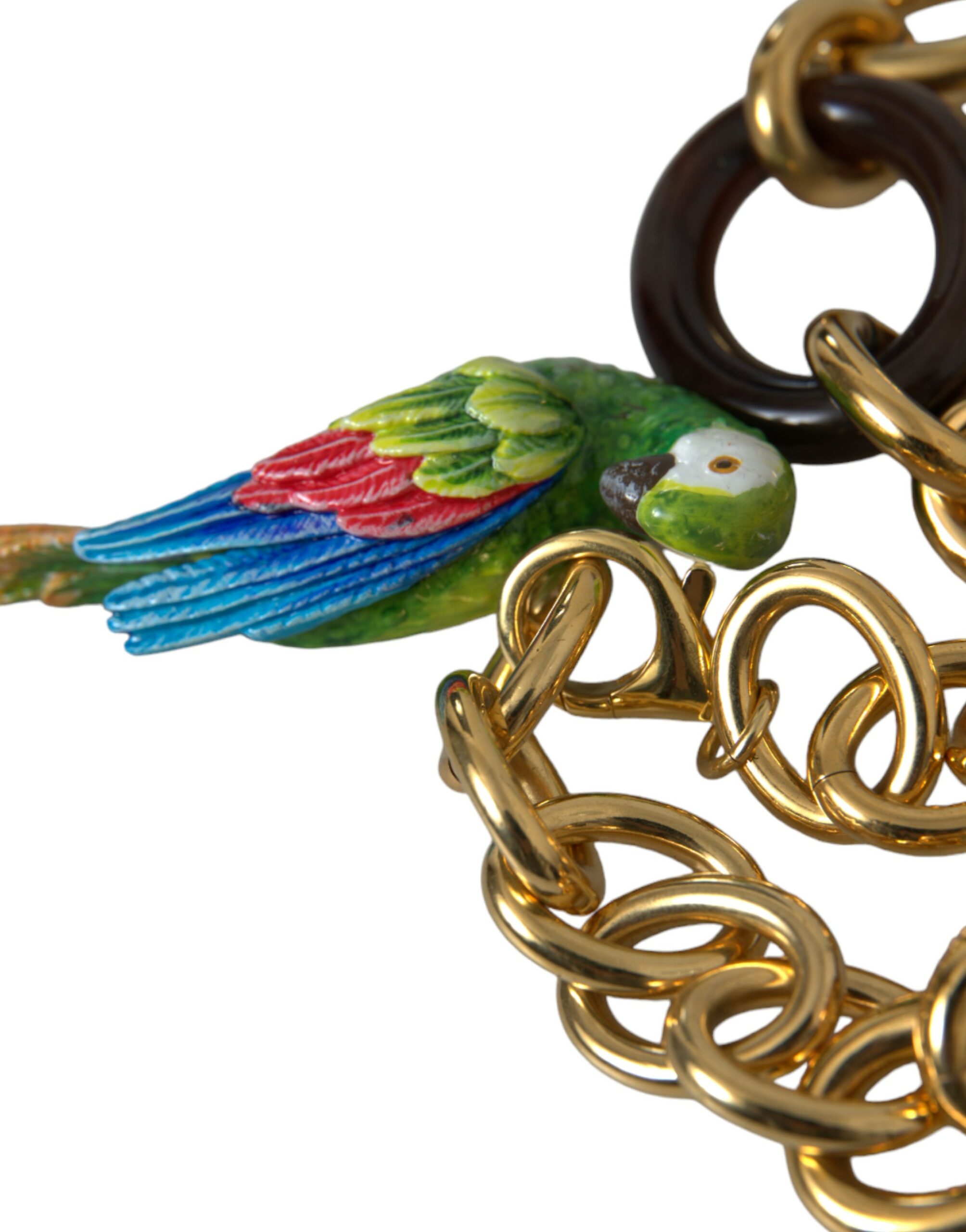 4404348.jpg Gold Brass Chain Crystal Pearl PARROT Pendant Necklace - Image 5