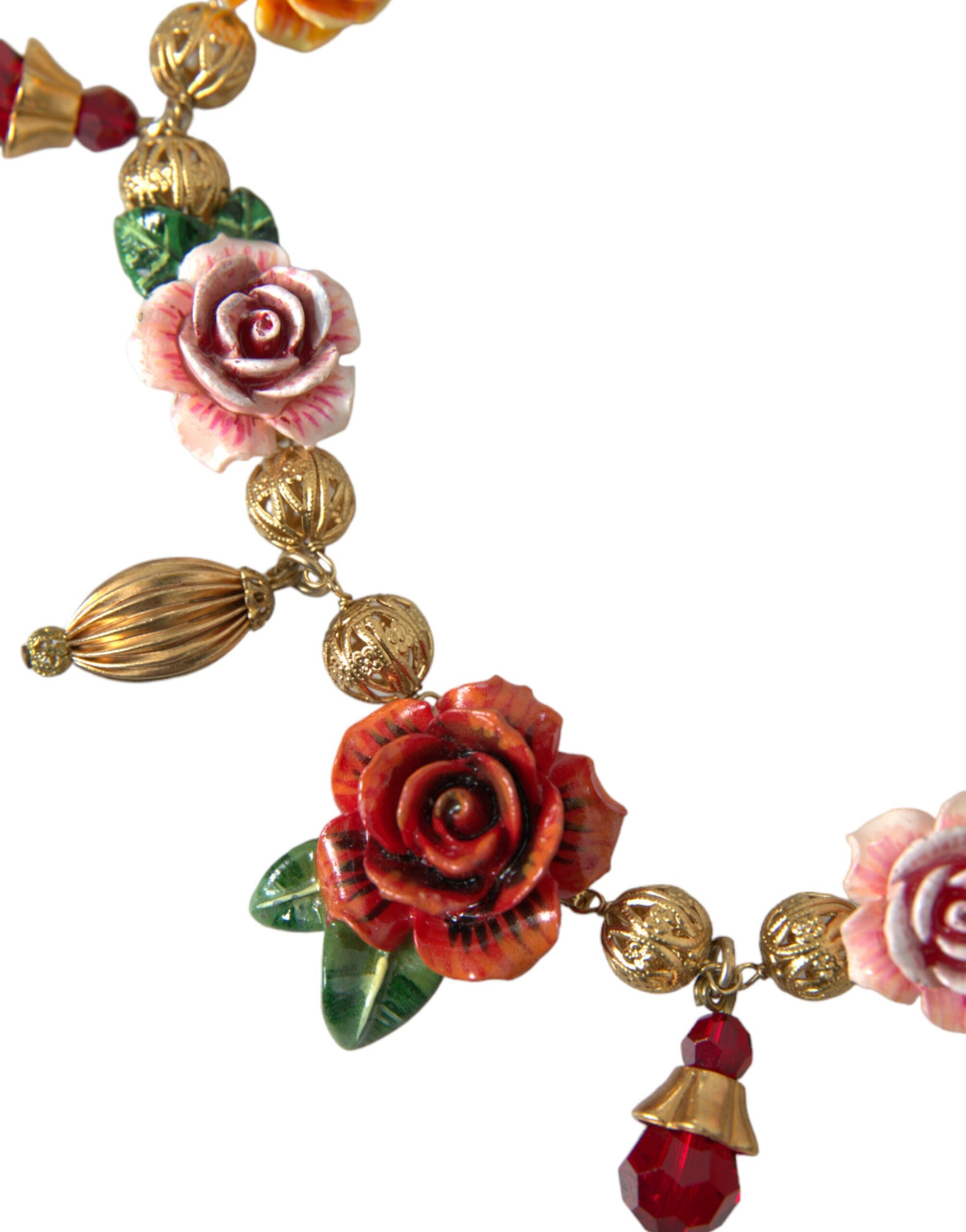 4404403.jpg Multicolor Roses Crystals Gold Ball Chain Necklace - Image 2