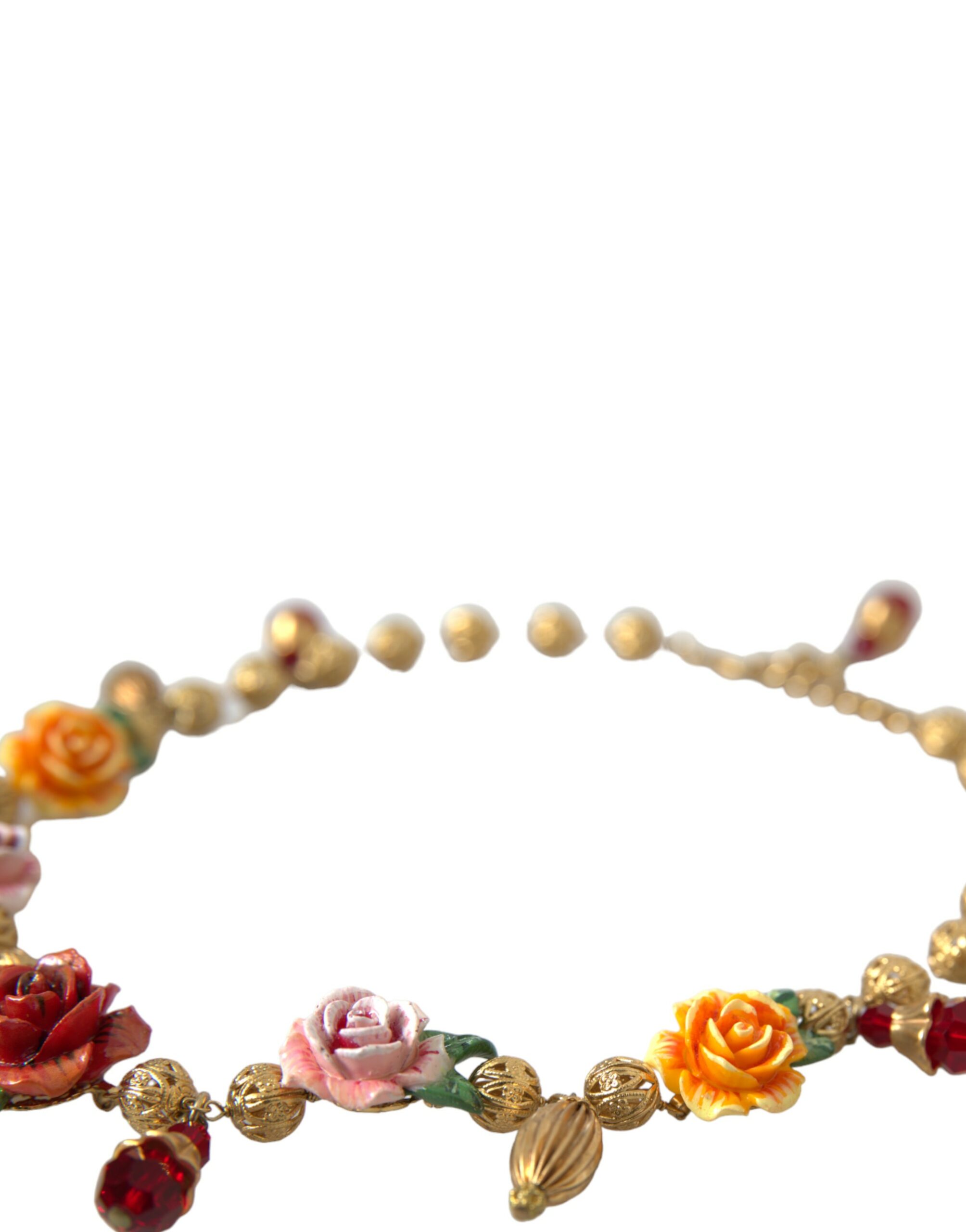 4404405.jpg Multicolor Roses Crystals Gold Ball Chain Necklace - Image 3