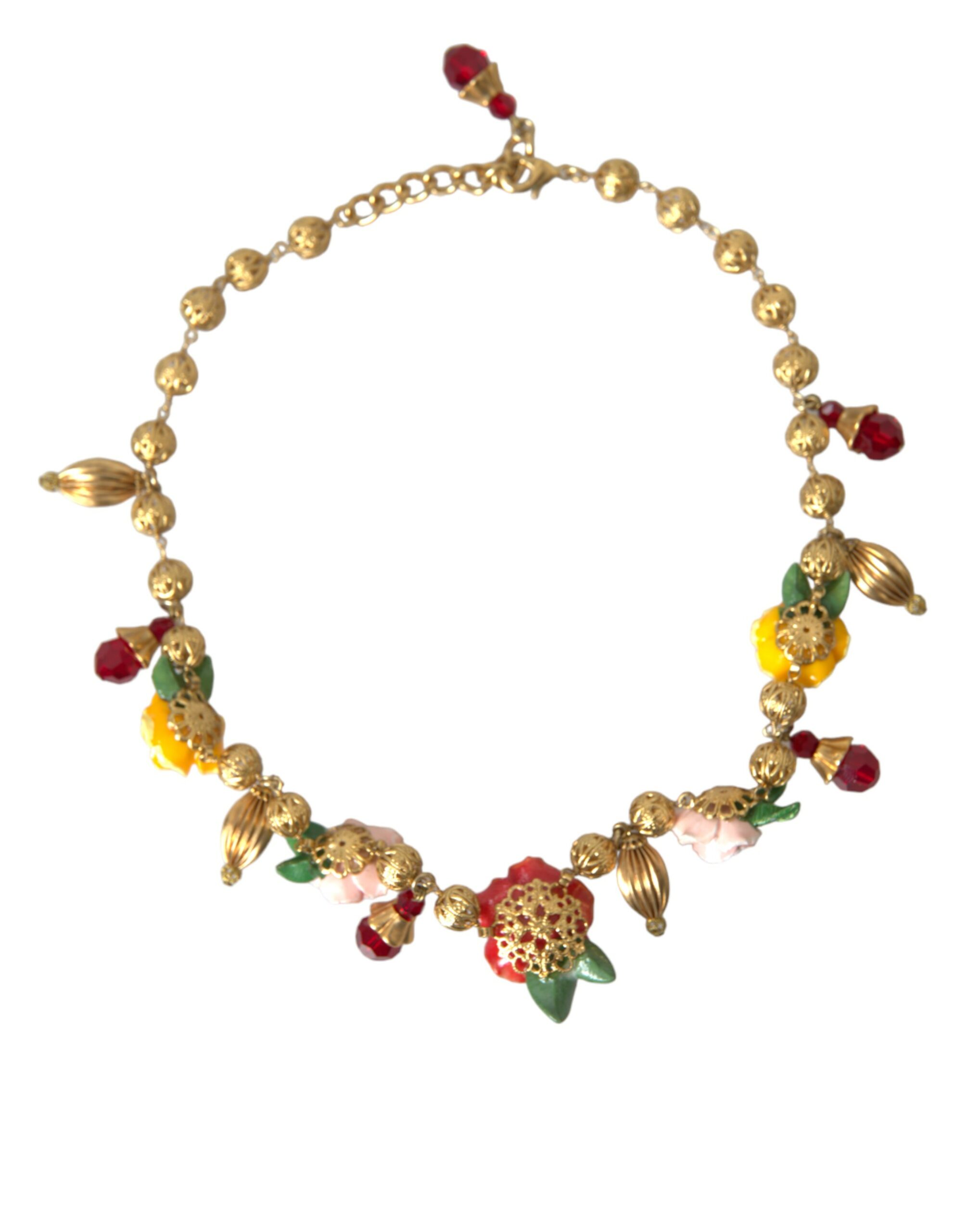 4404406.jpg Multicolor Roses Crystals Gold Ball Chain Necklace - Image 4