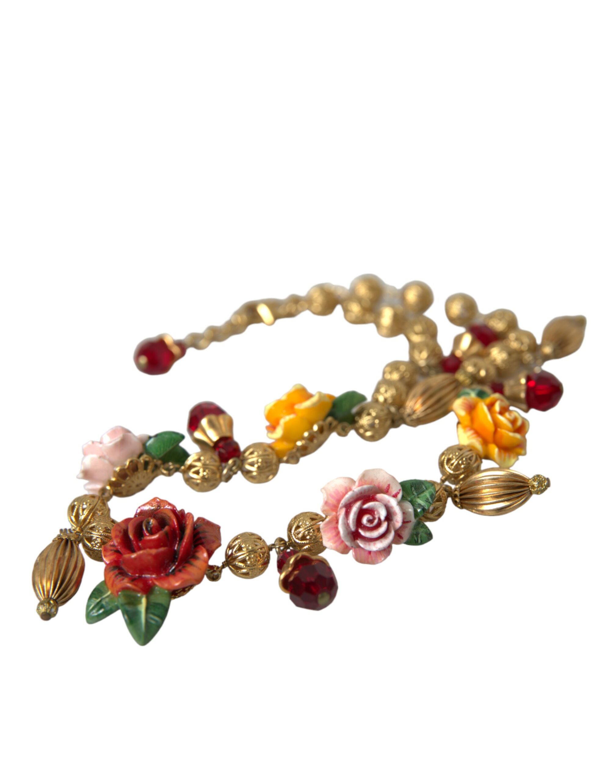 4404408.jpg Multicolor Roses Crystals Gold Ball Chain Necklace - Image 6