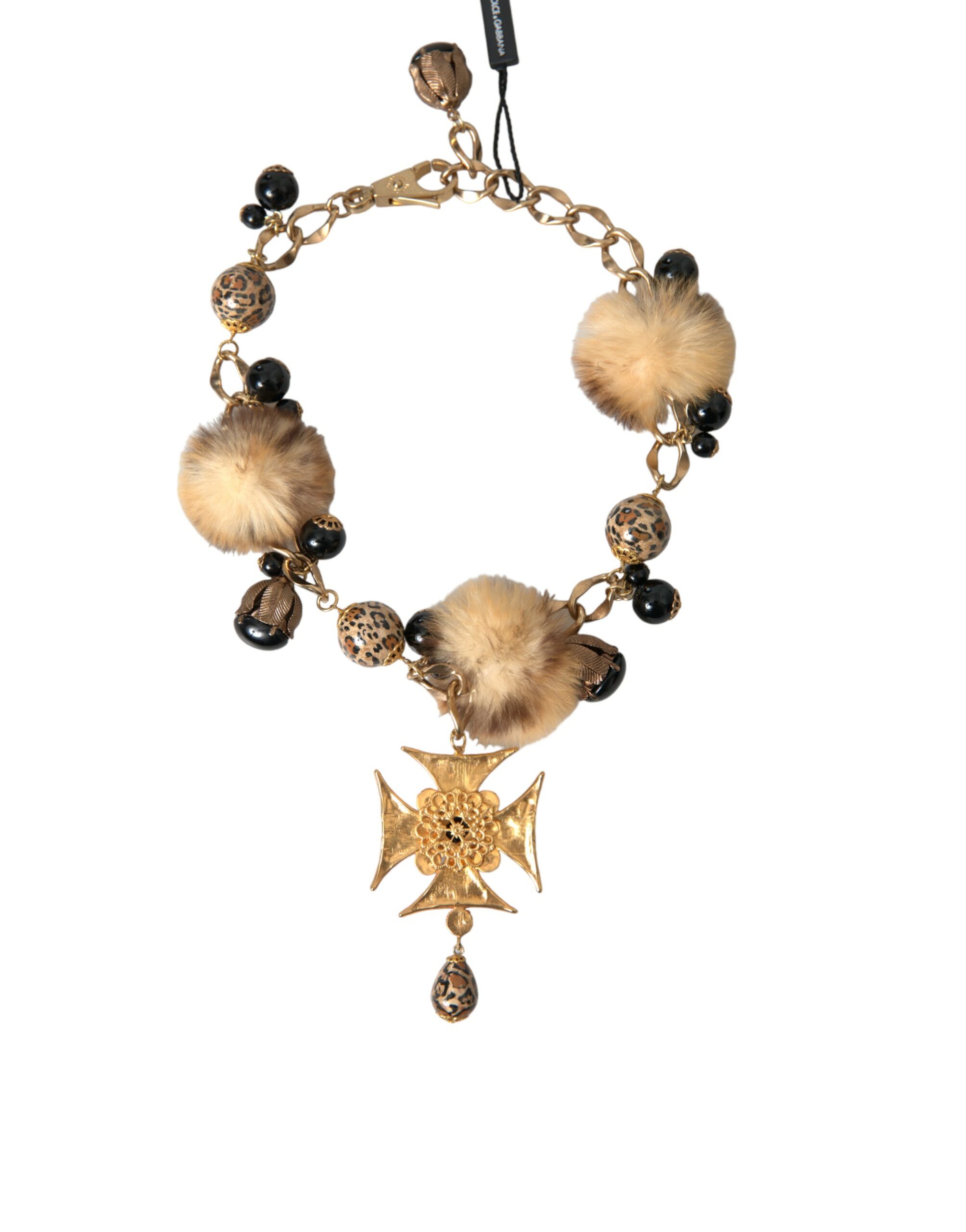 4404413.jpg Gold Black Crystals Lapin Fur Filigree Chocker Necklace - Image 4