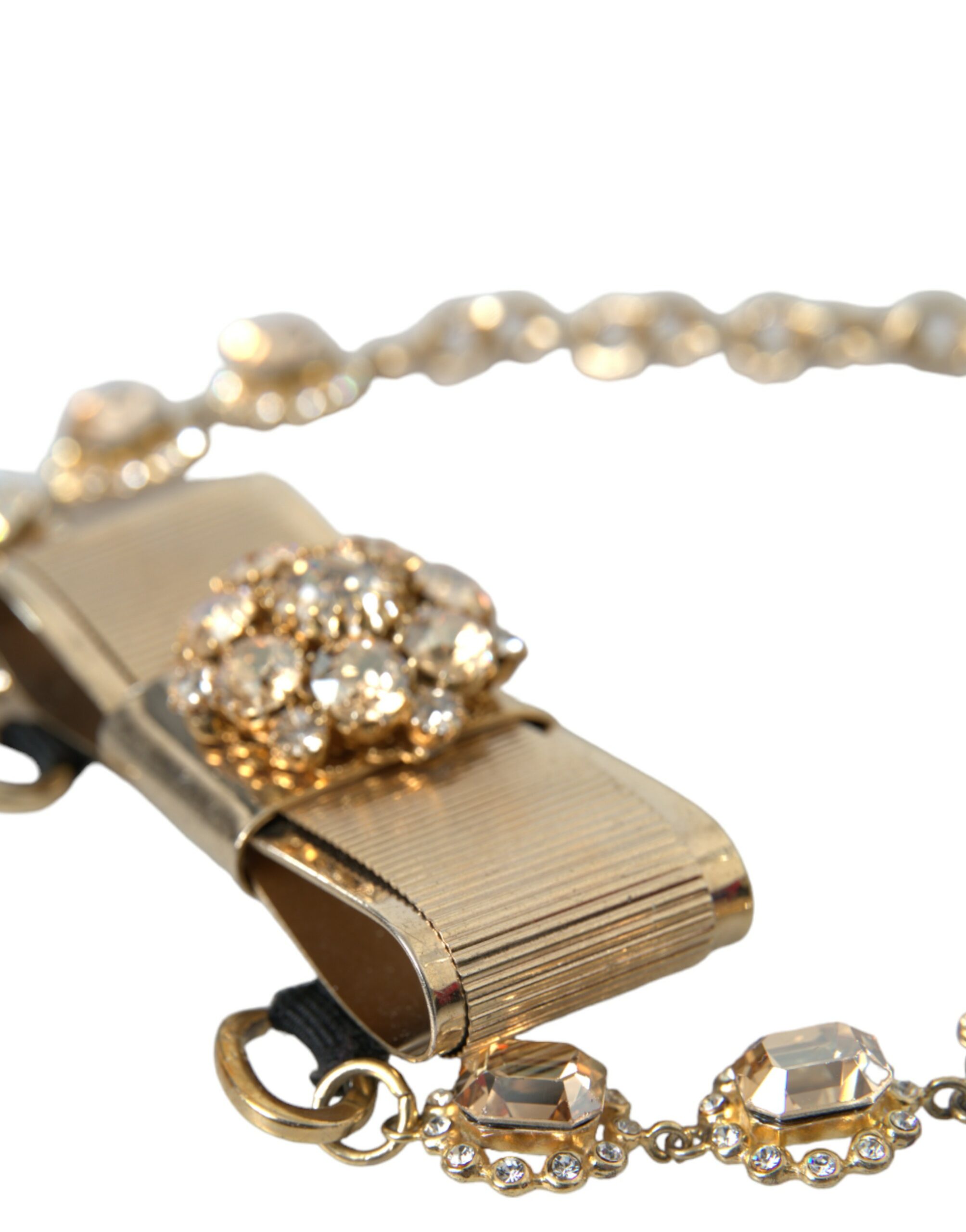 4404420.jpg Gold Brass Clear Crystal Bow Chain Choker Necklace - Image 3