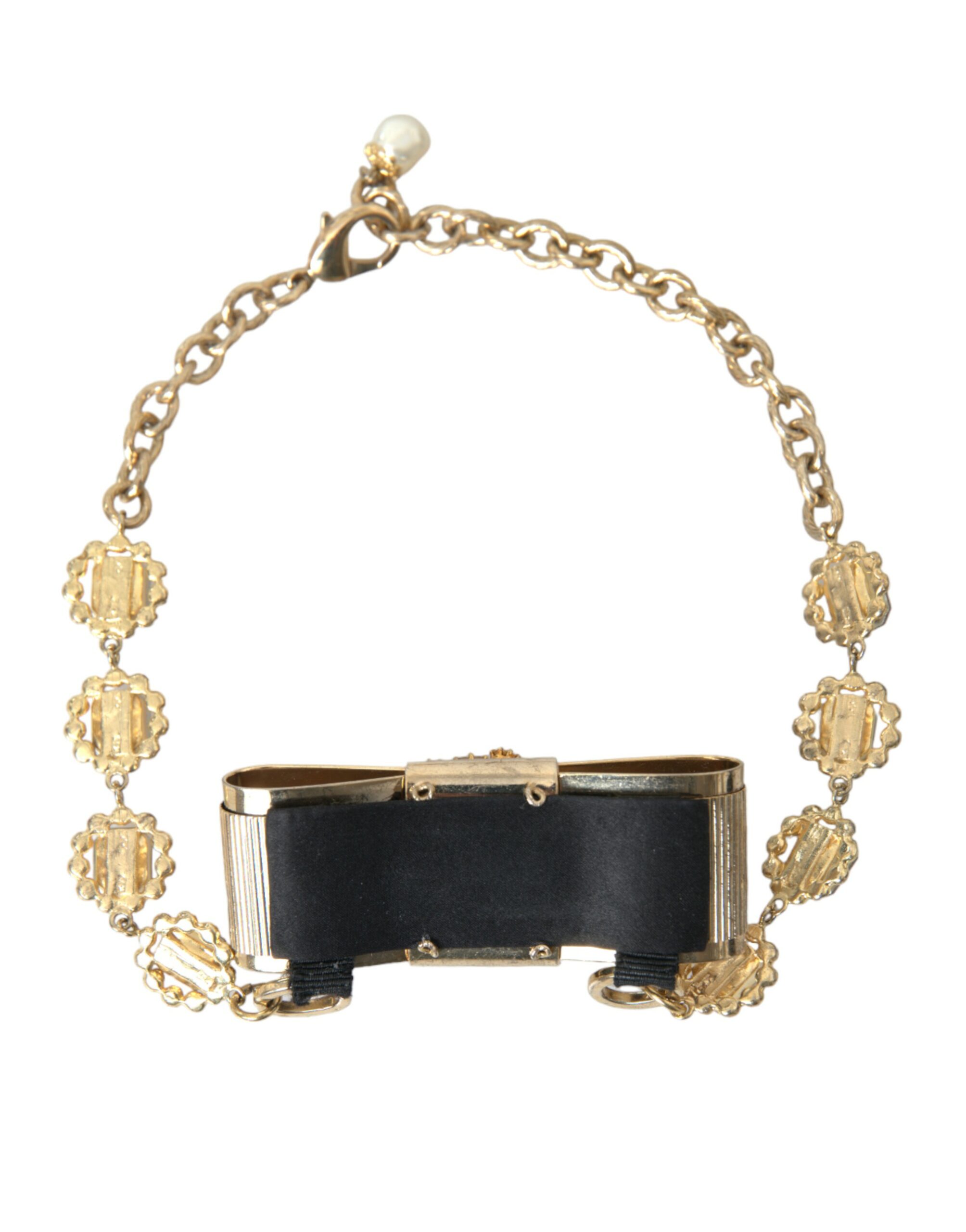 4404421.jpg Gold Brass Clear Crystal Bow Chain Choker Necklace - Image 4