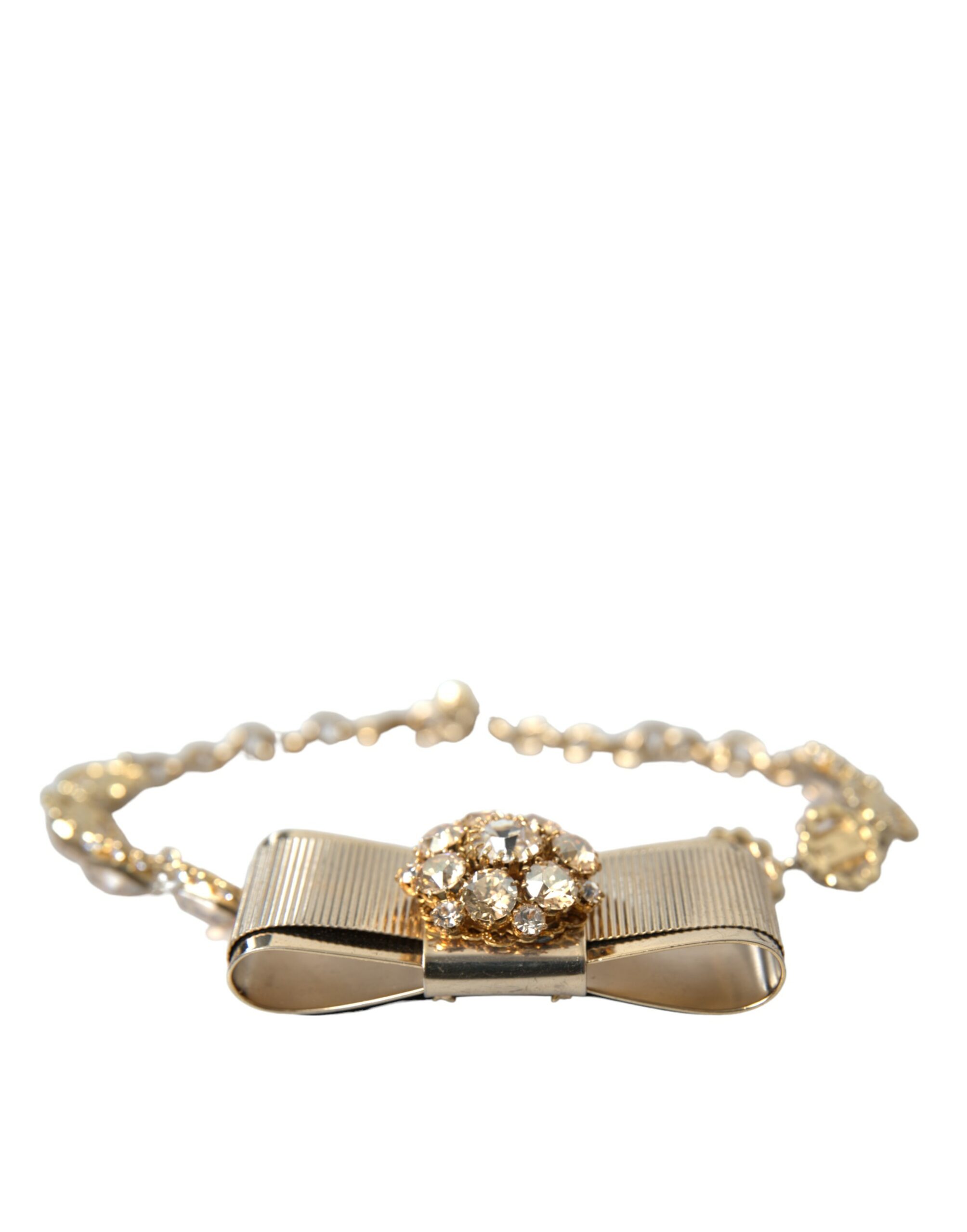4404422.jpg Gold Brass Clear Crystal Bow Chain Choker Necklace - Image 5