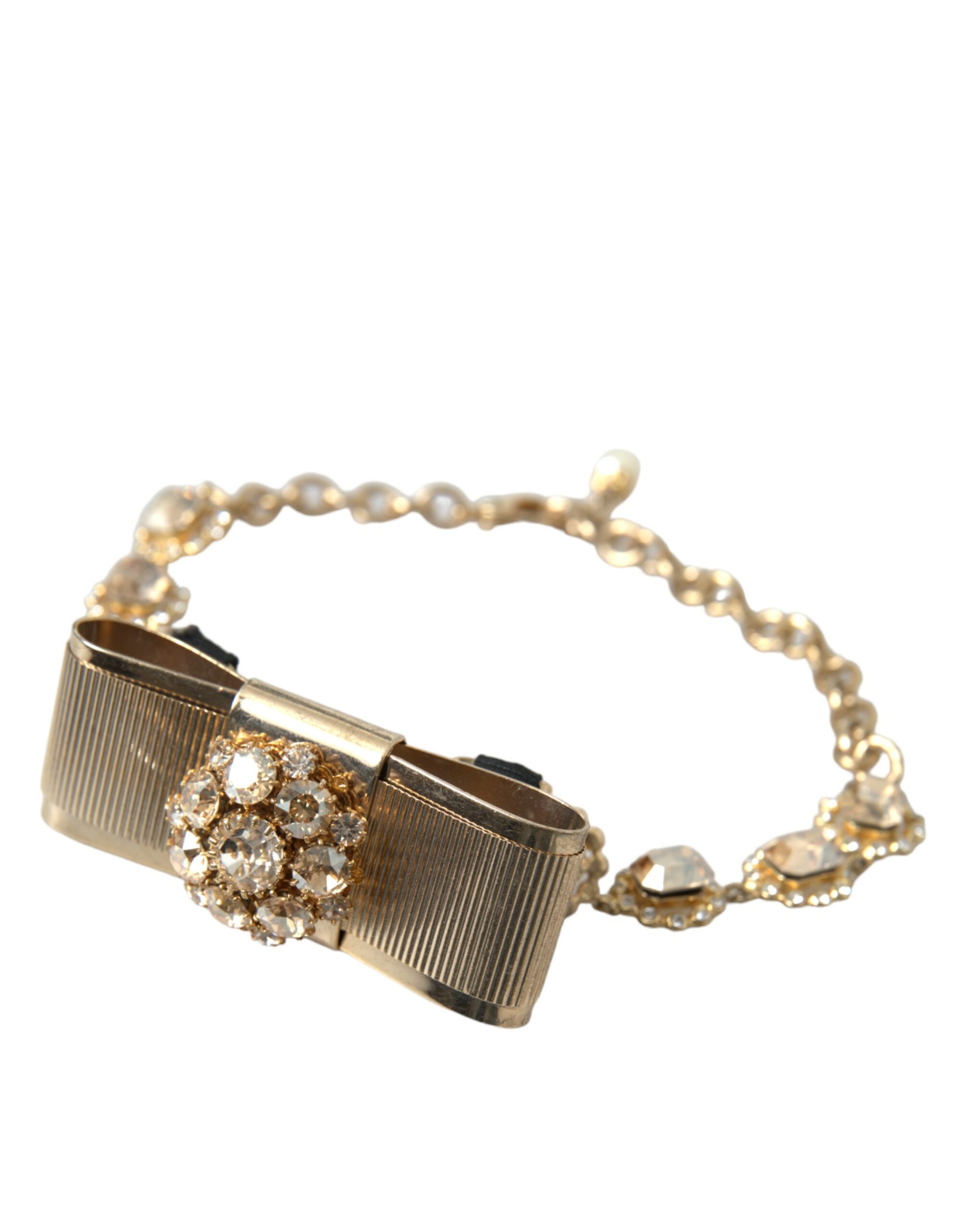 4404425.jpg Gold Brass Clear Crystal Bow Chain Choker Necklace - Image 6