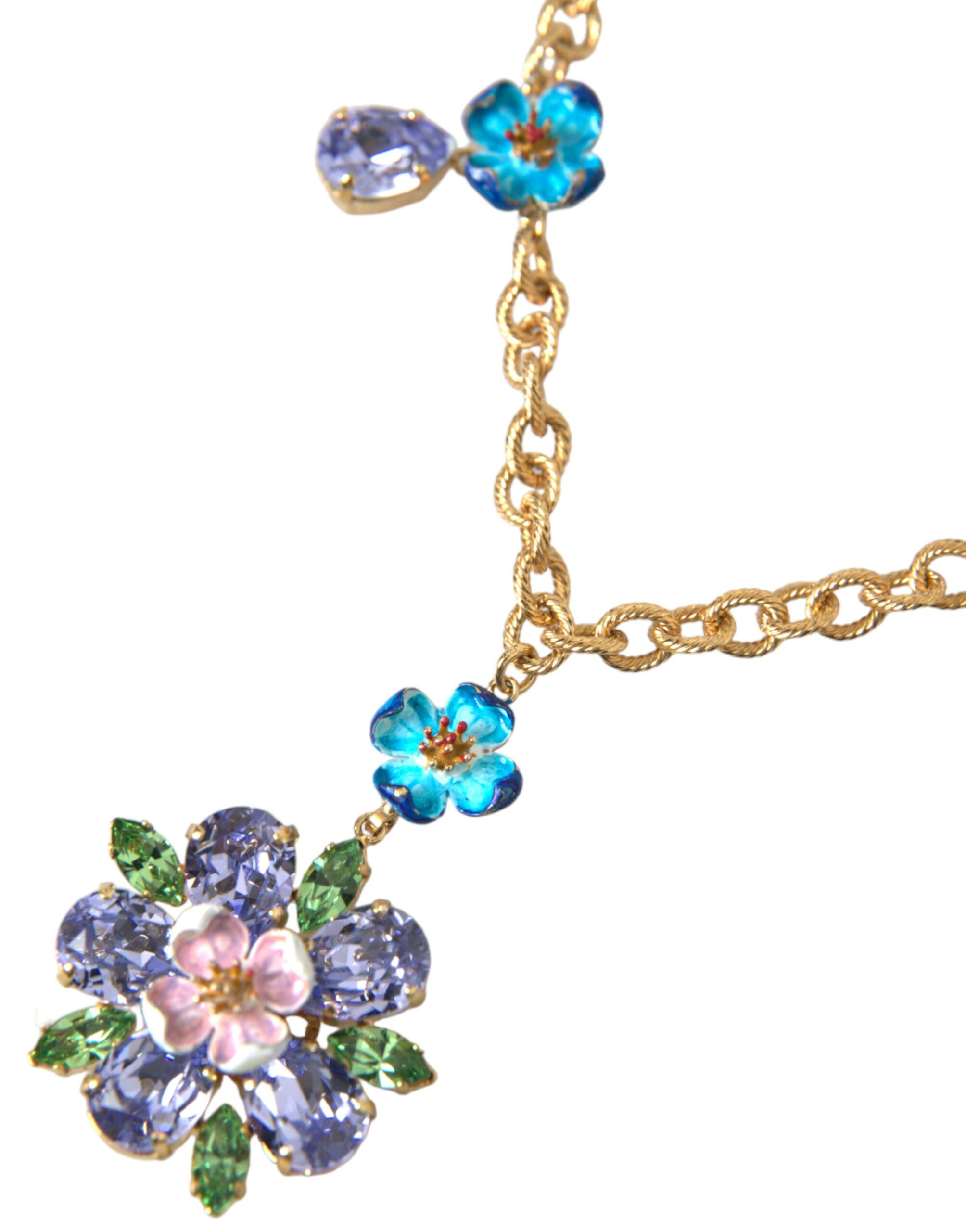 4404435.jpg Gold Brass Chain Crystal Floral Pendant Charm Necklace - Image 2