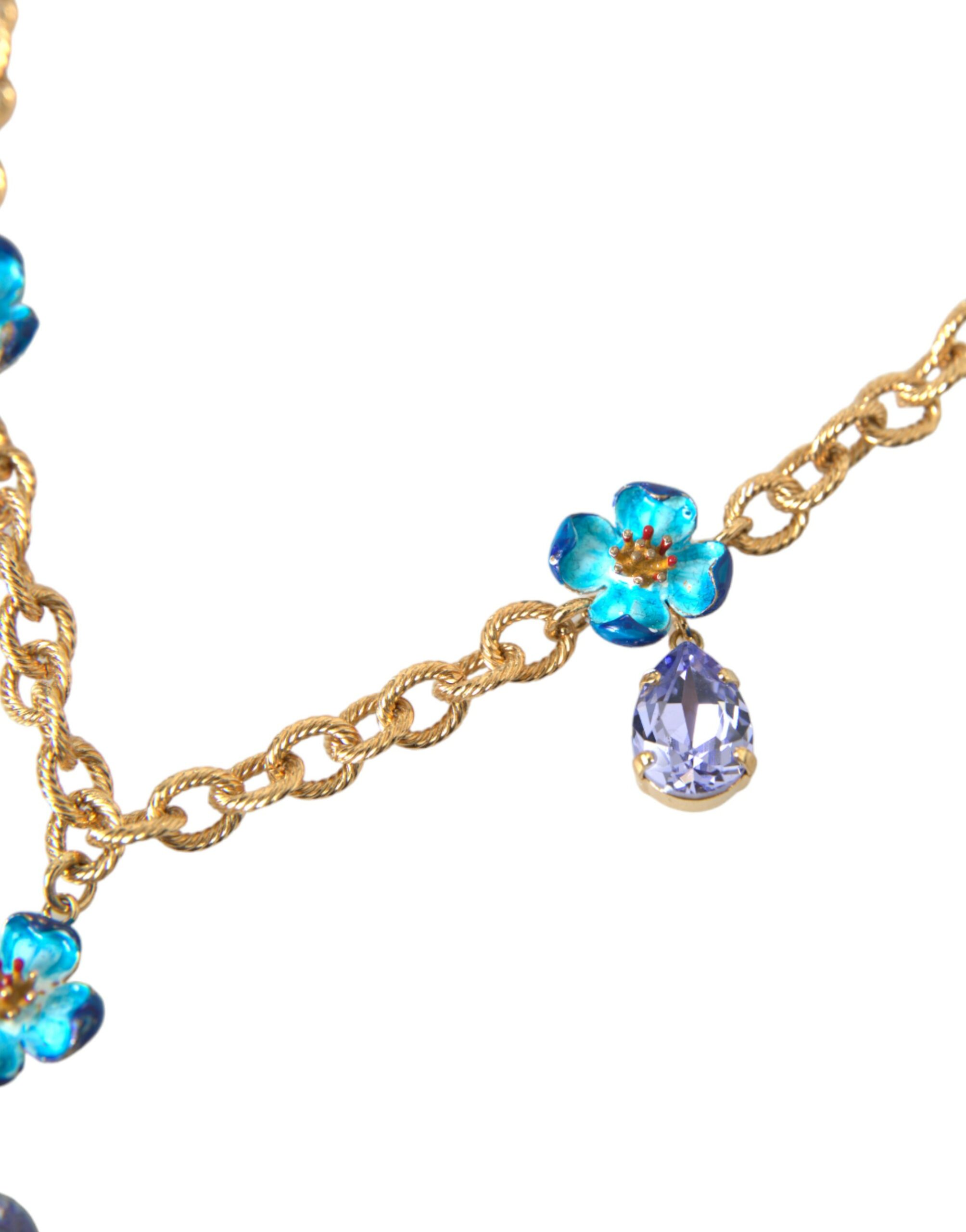 4404436.jpg Gold Brass Chain Crystal Floral Pendant Charm Necklace - Image 3