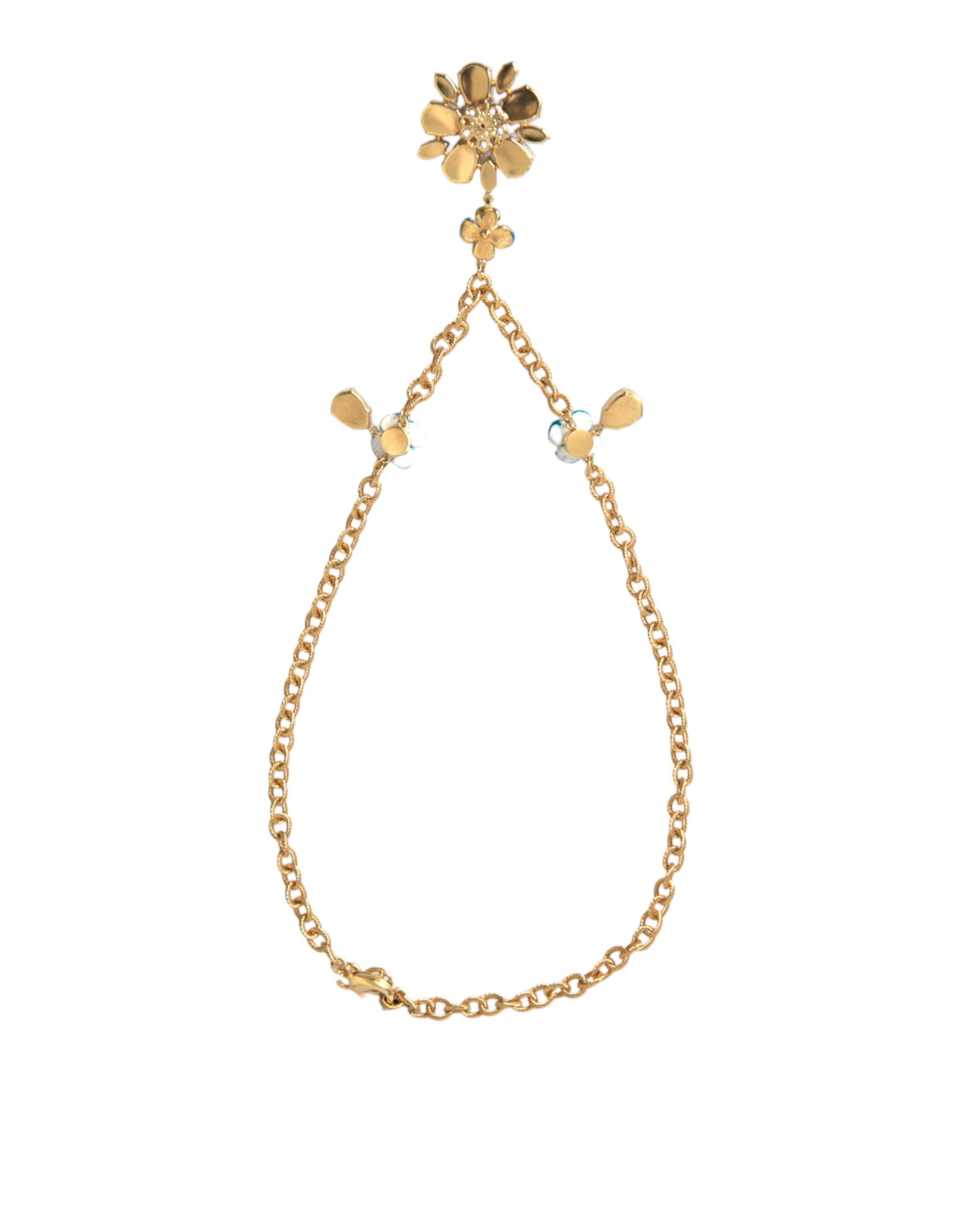 4404437.jpg Gold Brass Chain Crystal Floral Pendant Charm Necklace - Image 4