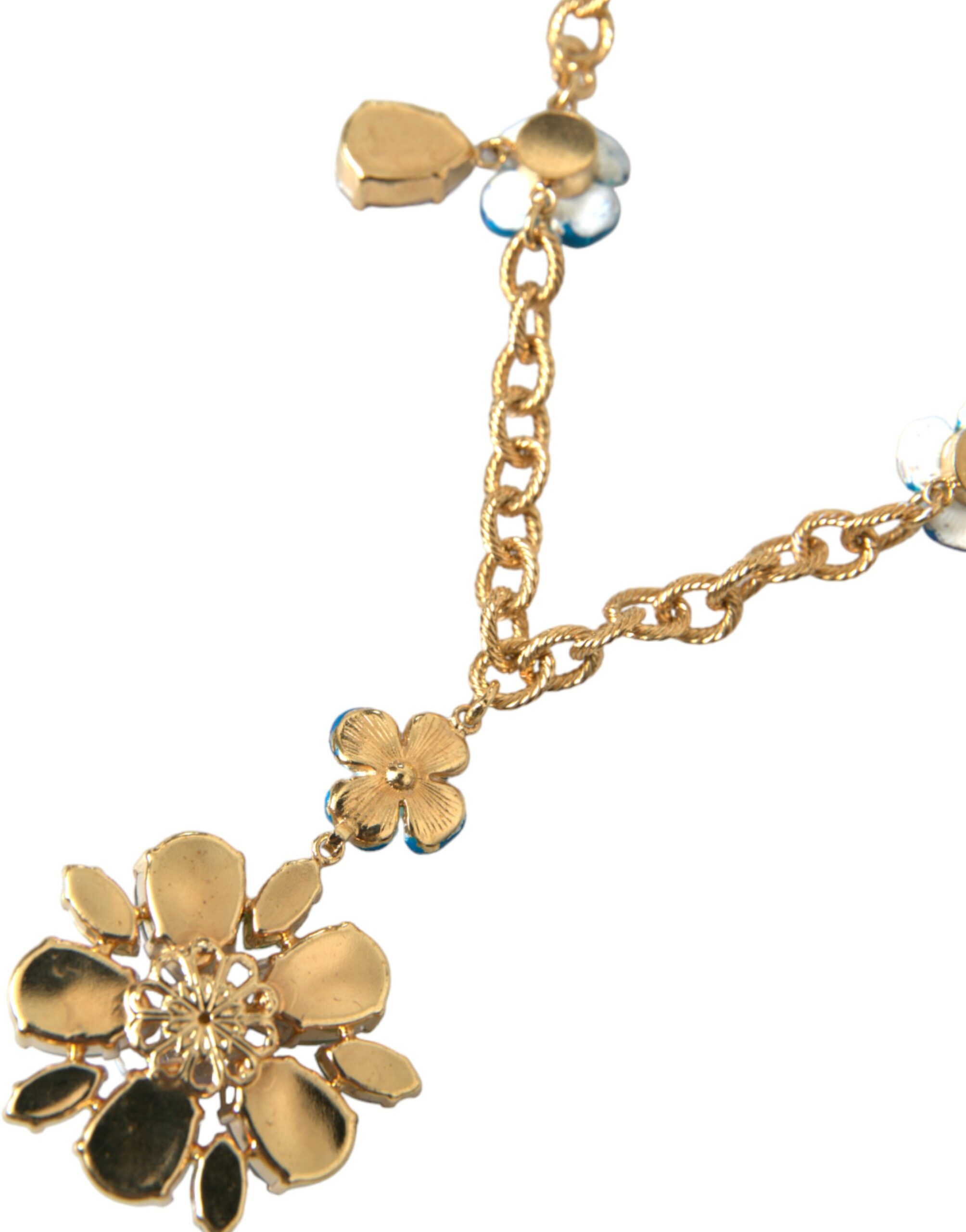 4404438.jpg Gold Brass Chain Crystal Floral Pendant Charm Necklace - Image 5