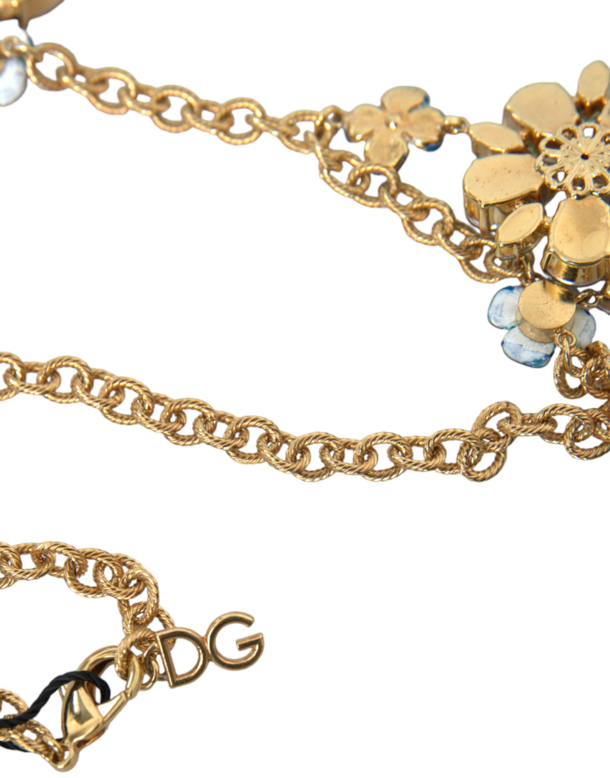 4404439.jpg Gold Brass Chain Crystal Floral Pendant Charm Necklace - Image 6