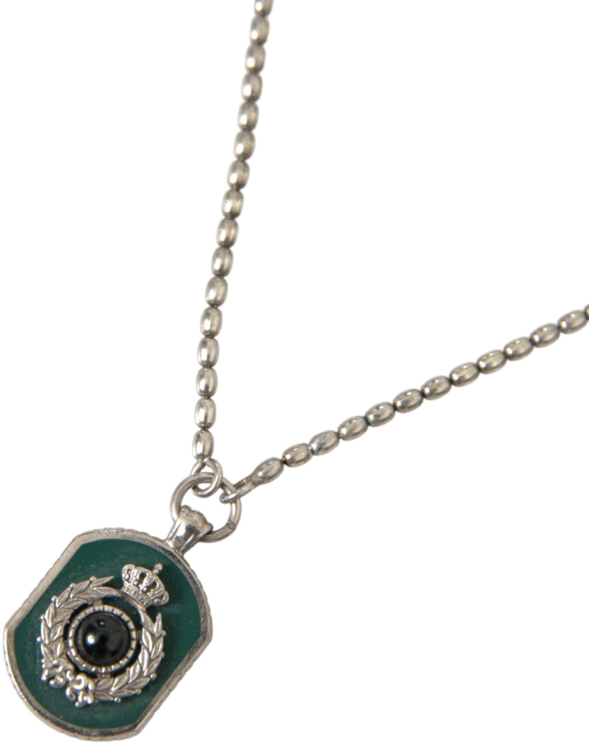 4404450.jpg Silver Tone Brass Chain Tag Bead Crown Pendant Necklace - Image 2