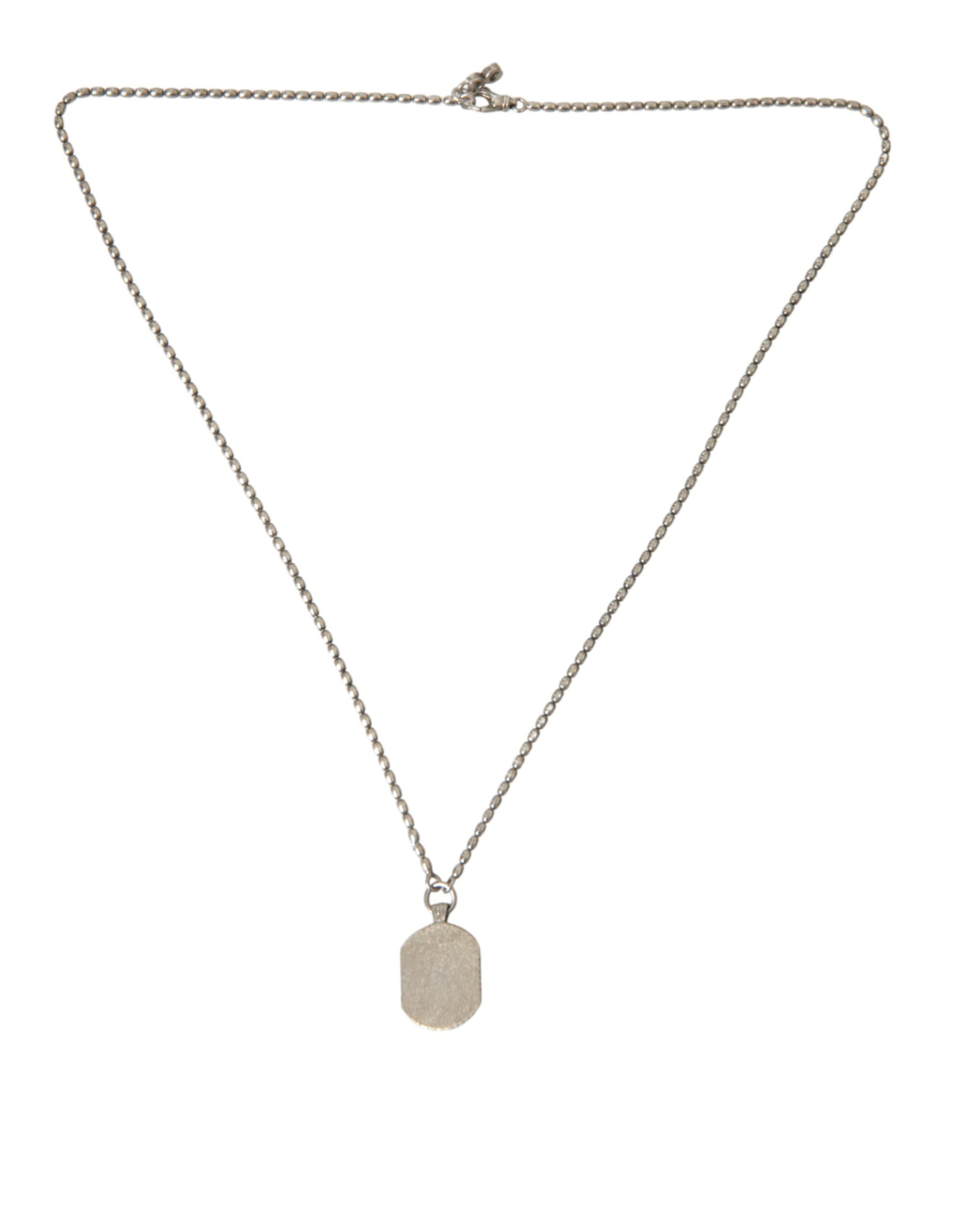 4404452.jpg Silver Tone Brass Chain Tag Bead Crown Pendant Necklace - Image 4