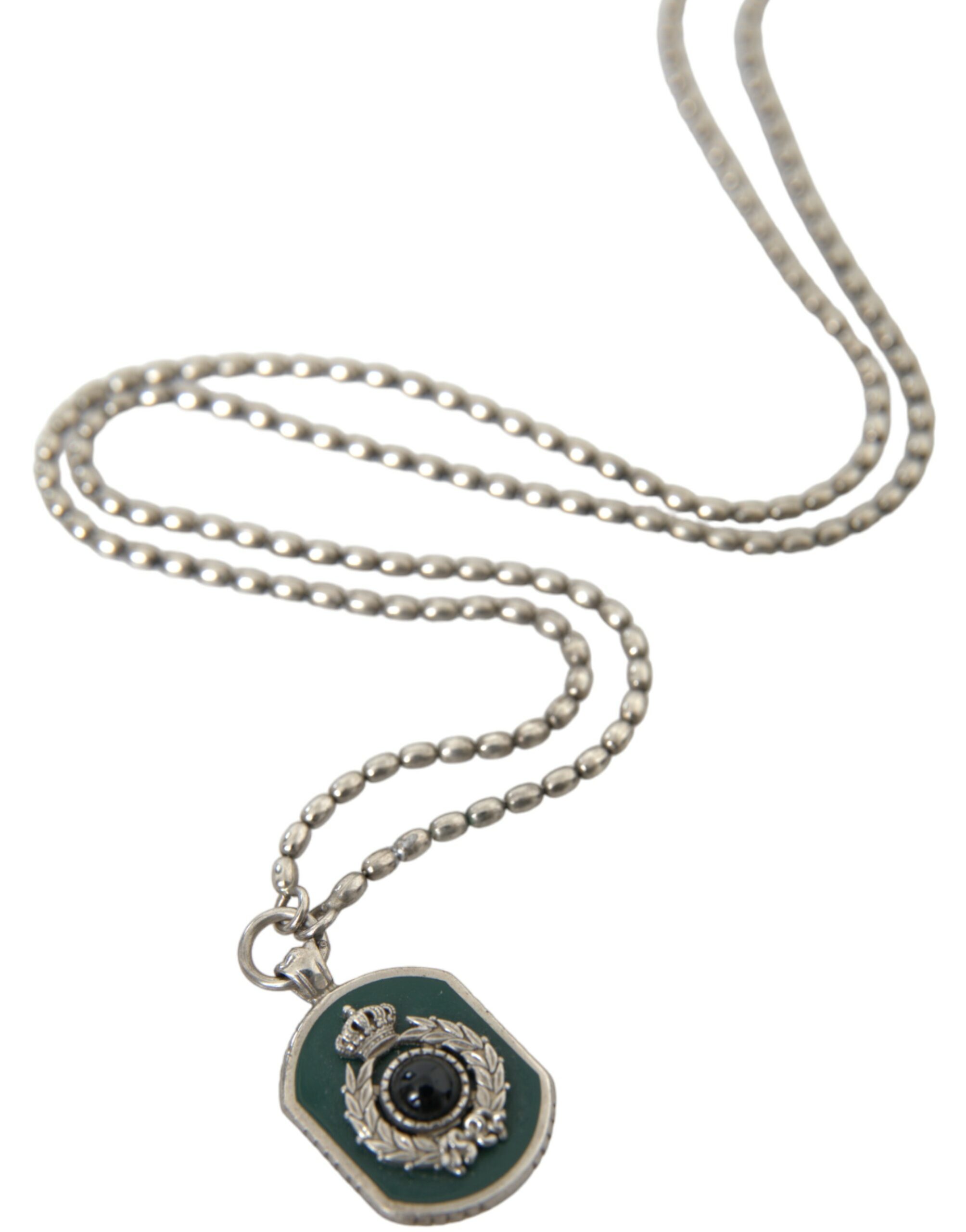 4404453.jpg Silver Tone Brass Chain Tag Bead Crown Pendant Necklace - Image 5