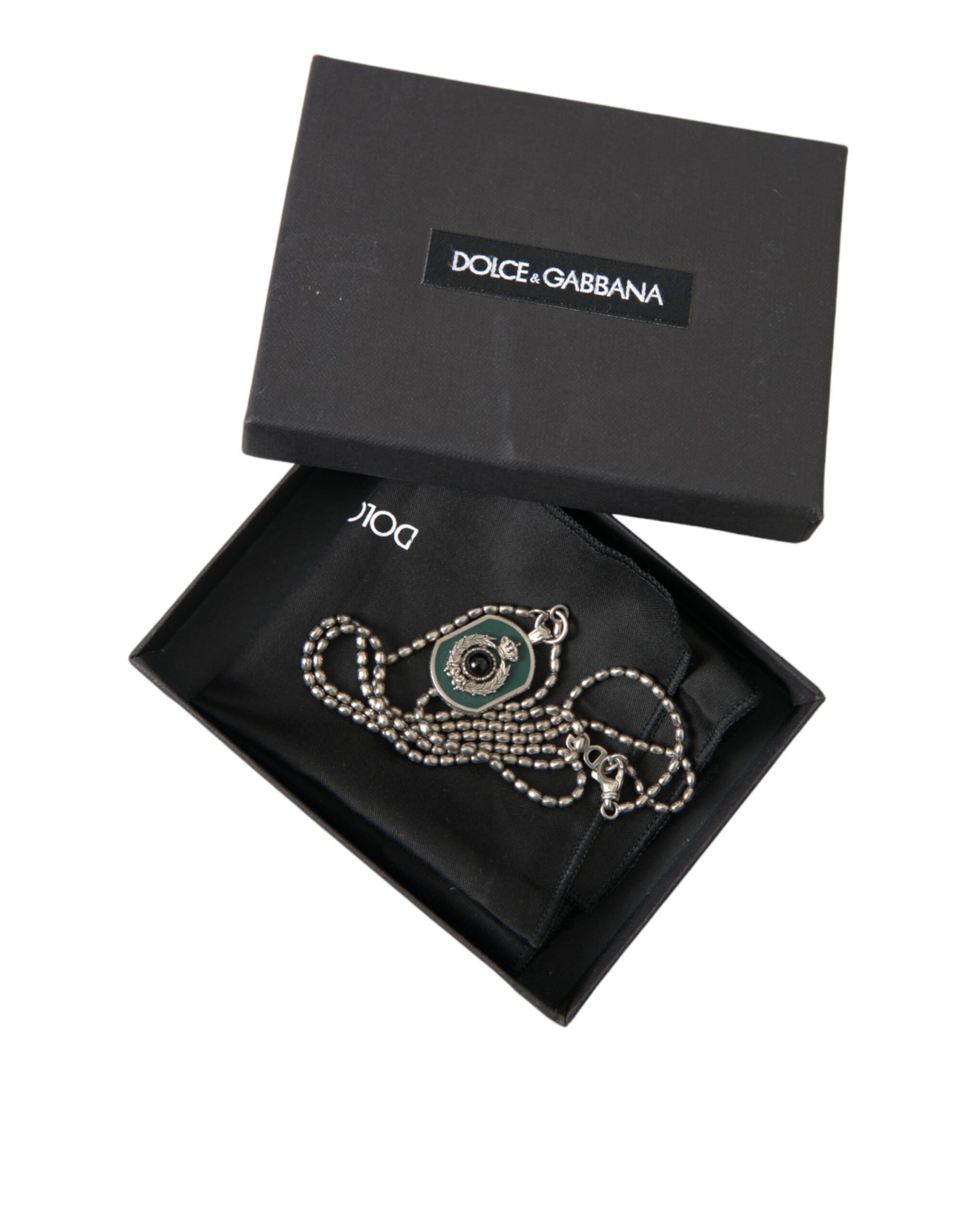 4404454.jpg Silver Tone Brass Chain Tag Bead Crown Pendant Necklace - Image 6