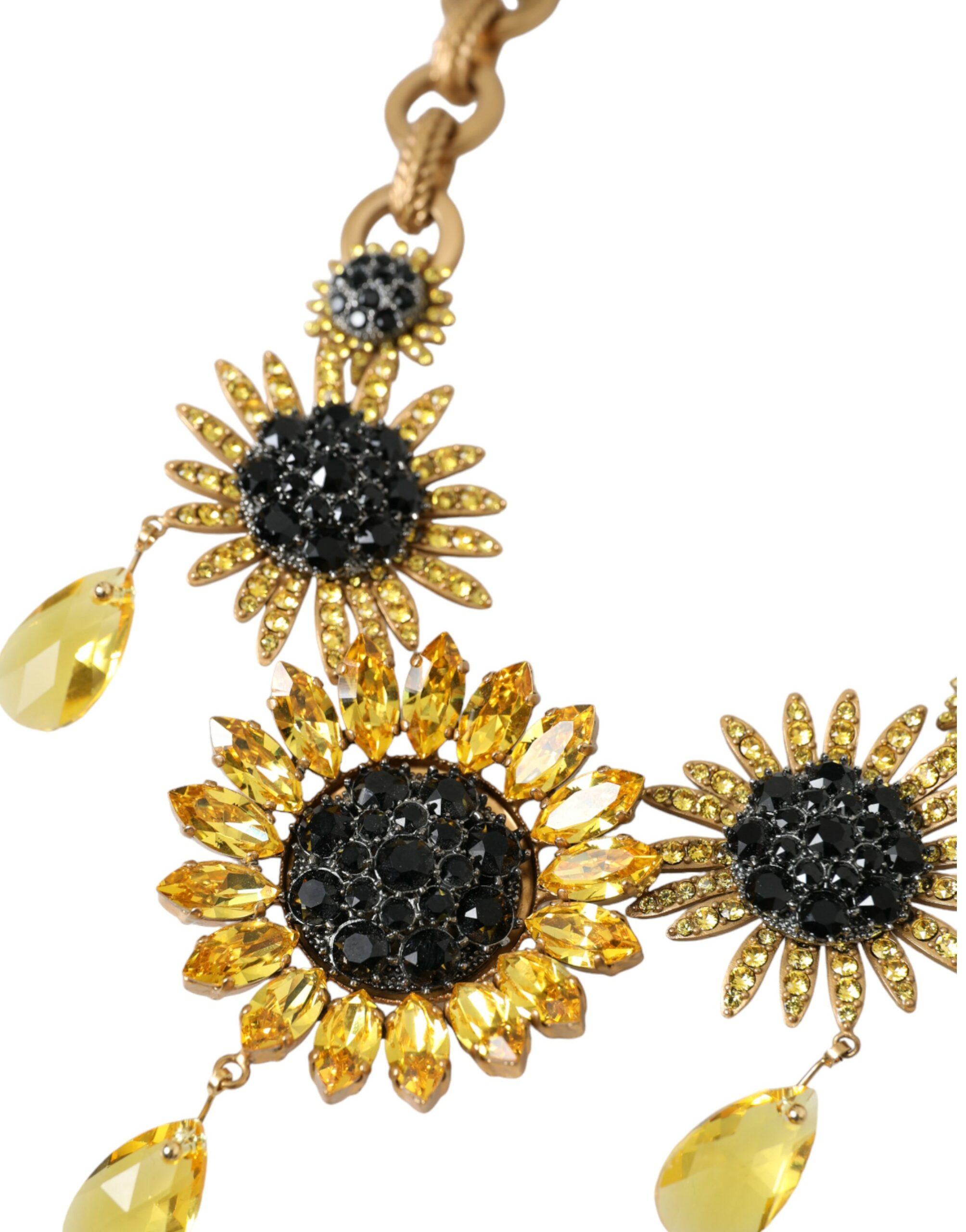 4416800.jpg Gold Tone Brass Sunflower Crystal Embellished Necklace - Image 2