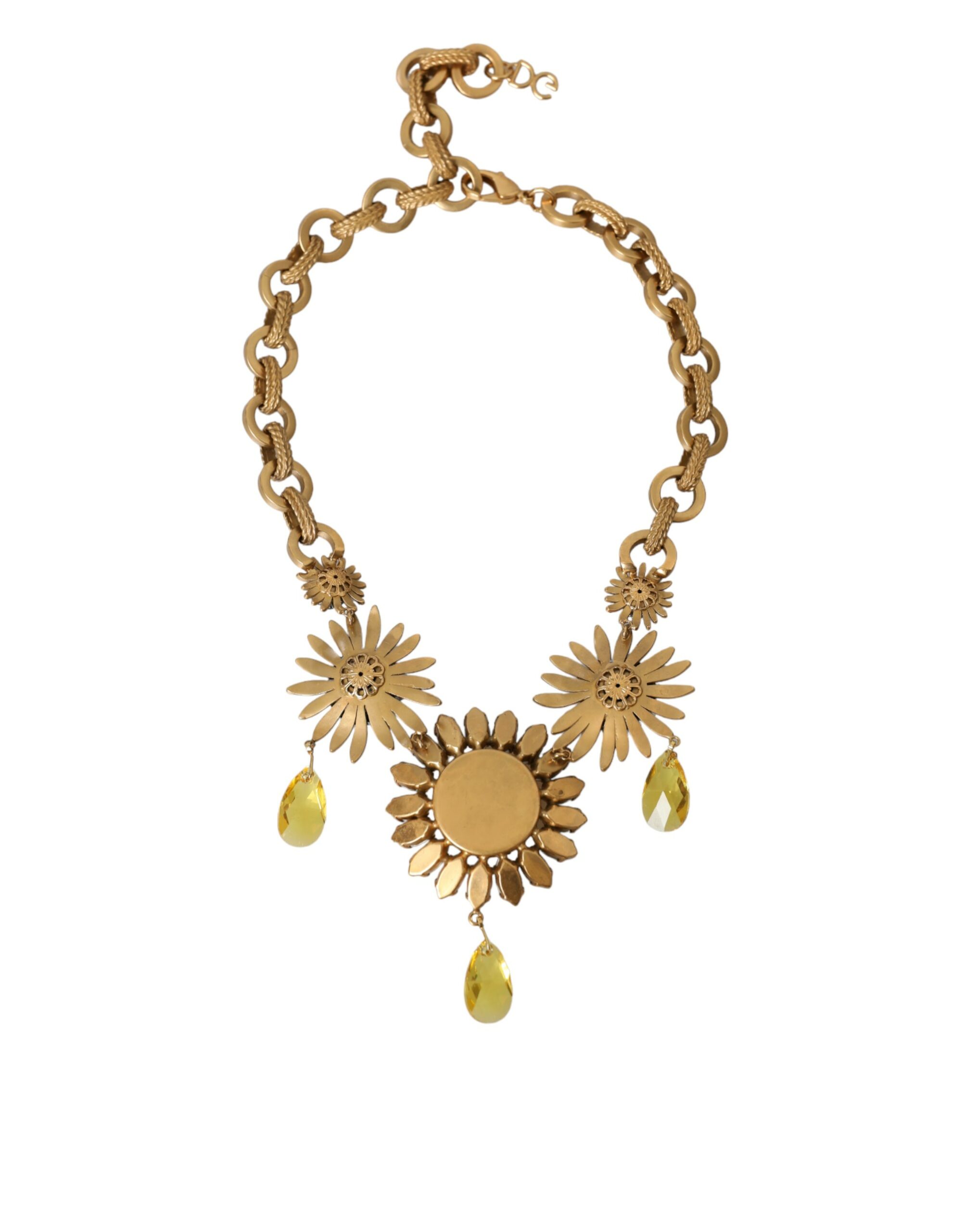 4416802.jpg Gold Tone Brass Sunflower Crystal Embellished Necklace - Image 4