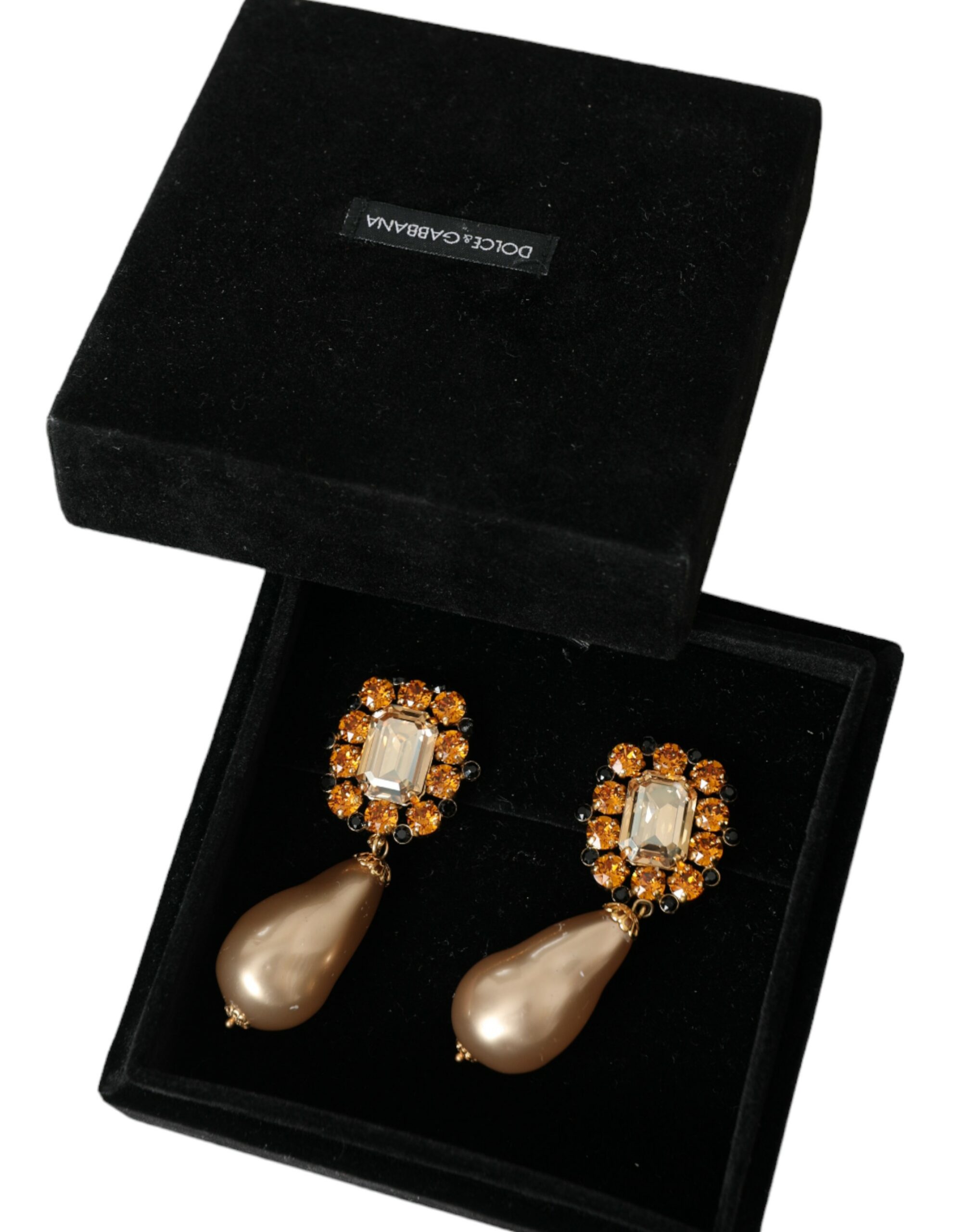 4416867.jpg Gold Brass Crystal Faux Pearl Clip On Dangling Earrings - Image 5