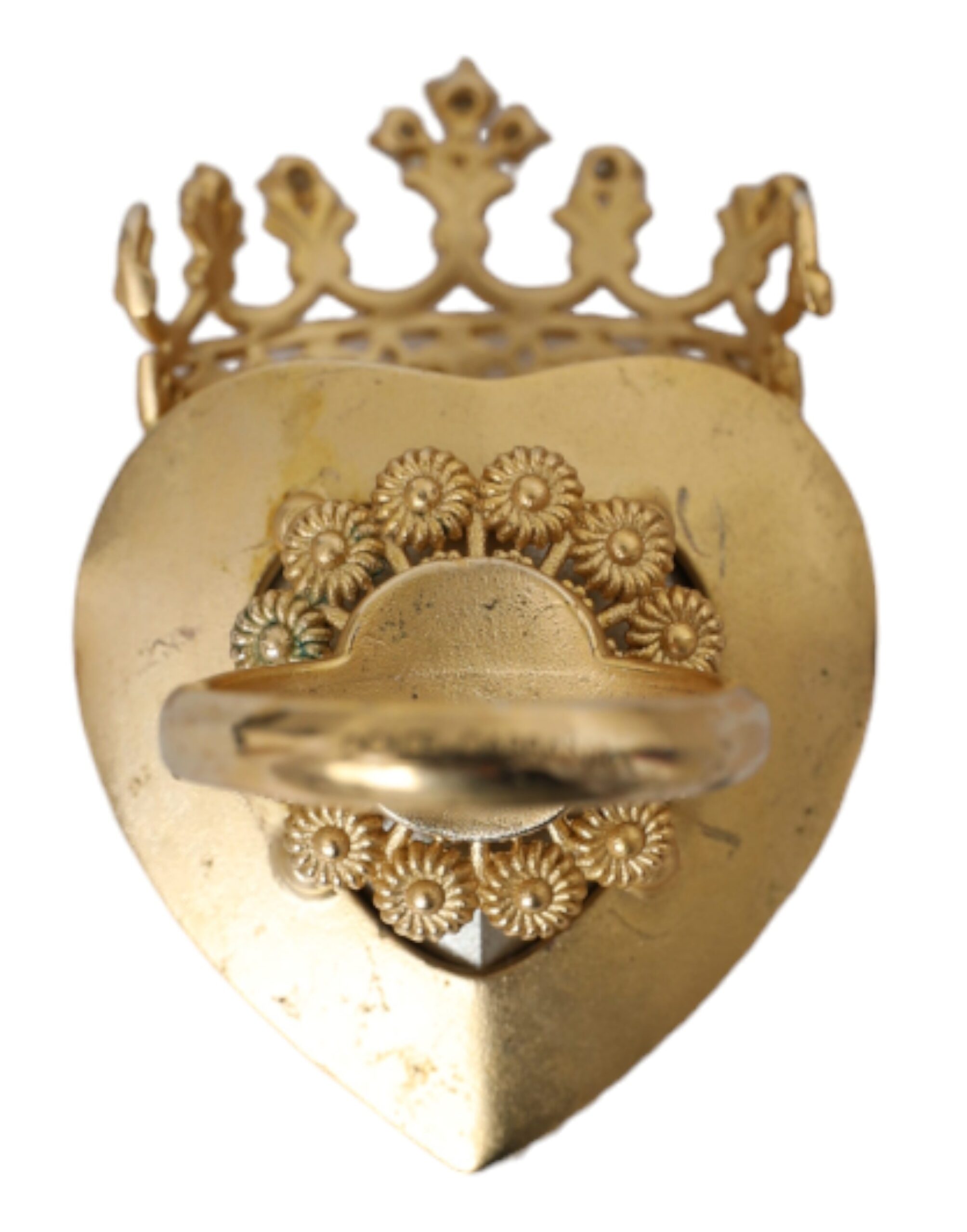 4575004.jpg Gold Tone Brass Crystal Heart Crown Statement Ring - Image 4
