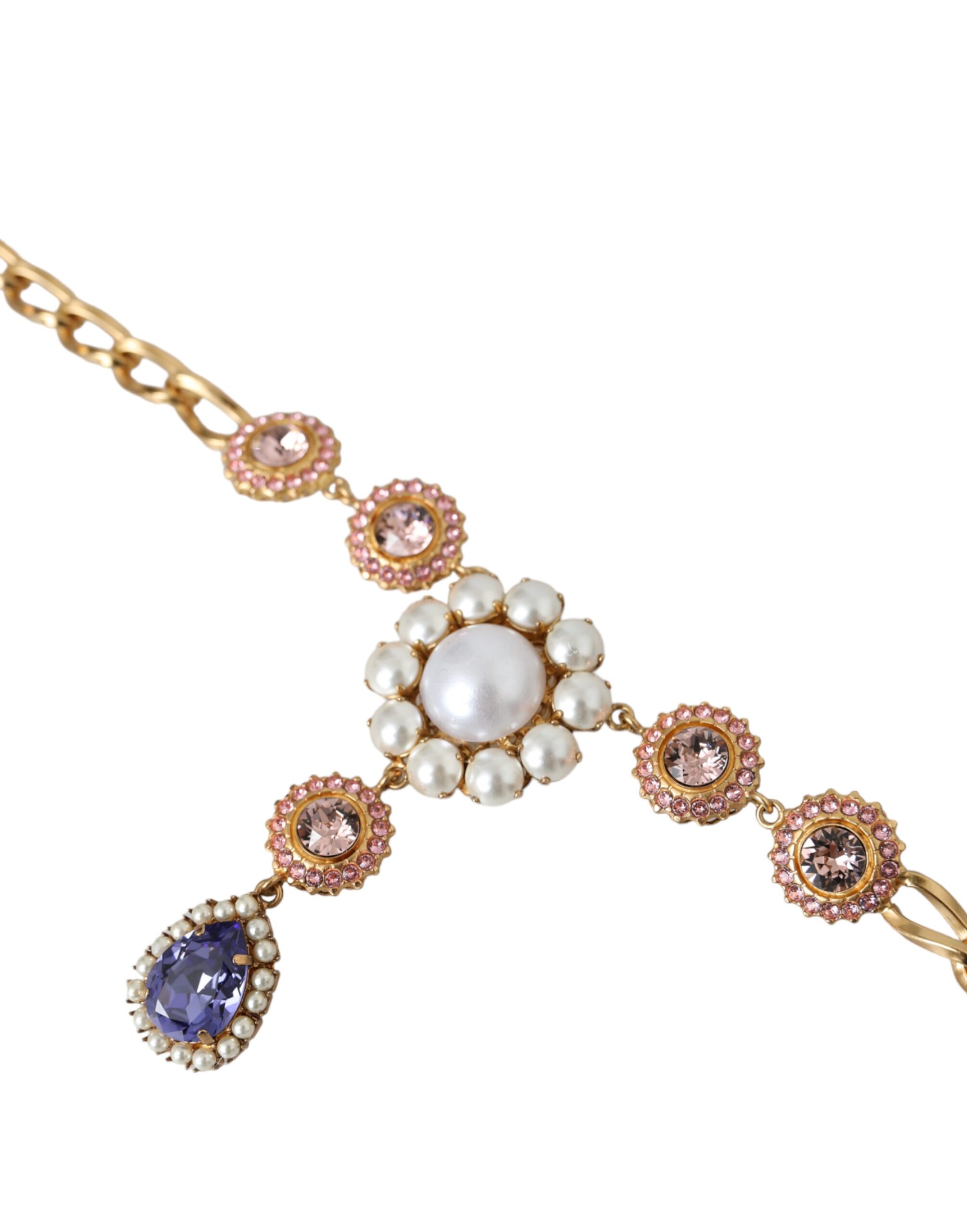 4575044.jpg Gold Brass Crystal Purple Pink Pearl Pendants Necklace - Image 2