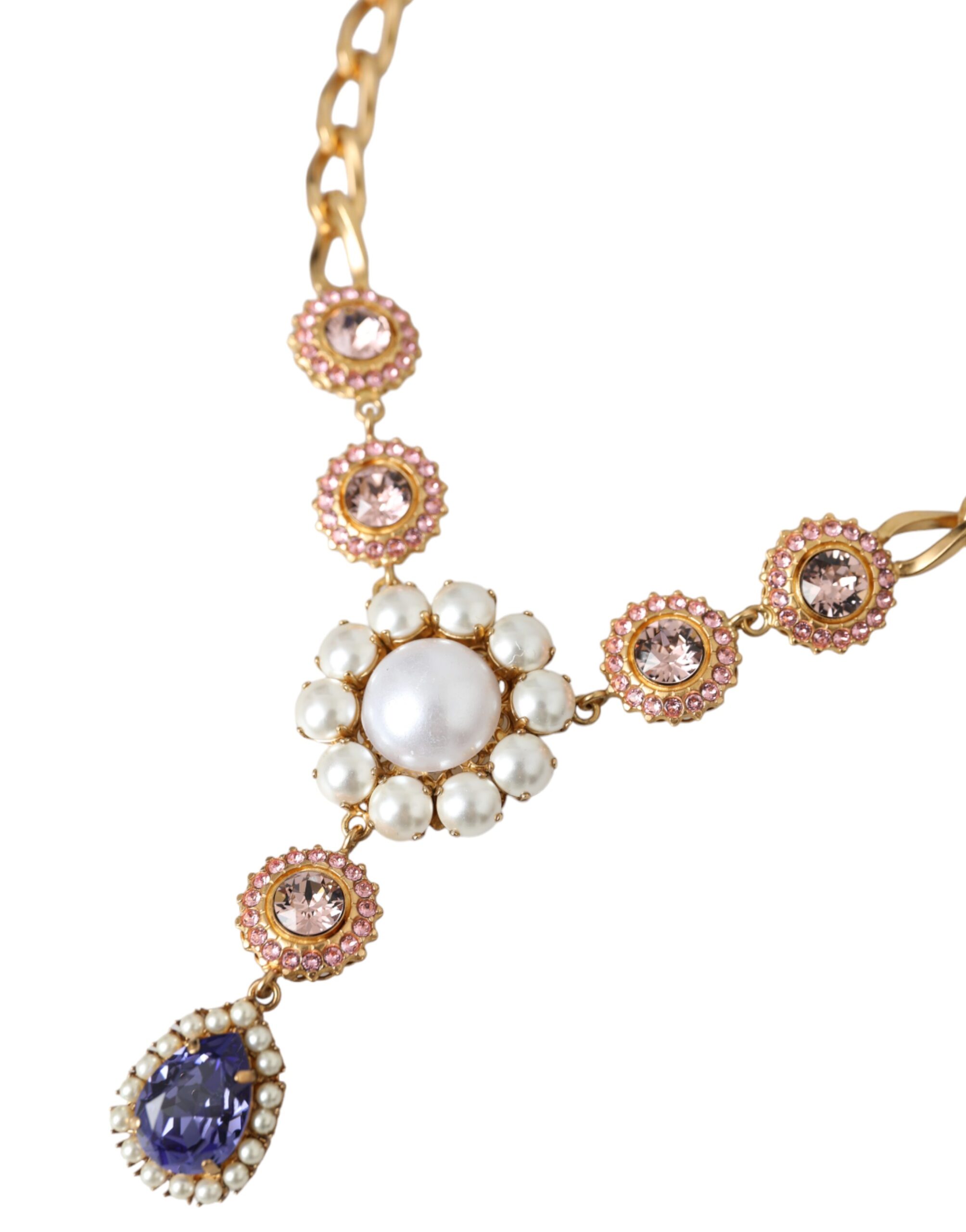 4575046.jpg Gold Brass Crystal Purple Pink Pearl Pendants Necklace - Image 3