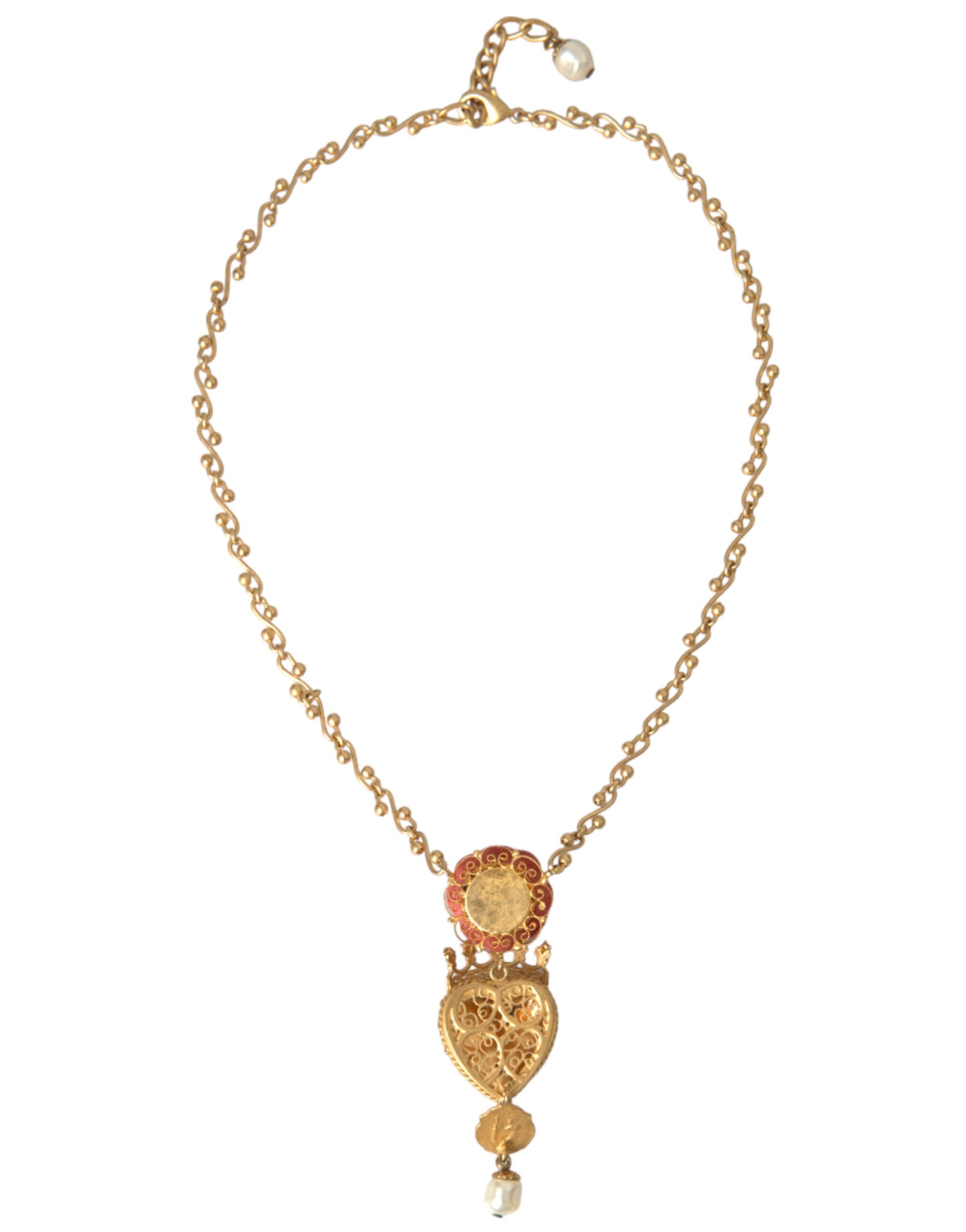 4575063.jpg Gold BrassChain Sacred Heart Rose Crystal Charm Necklace - Image 4