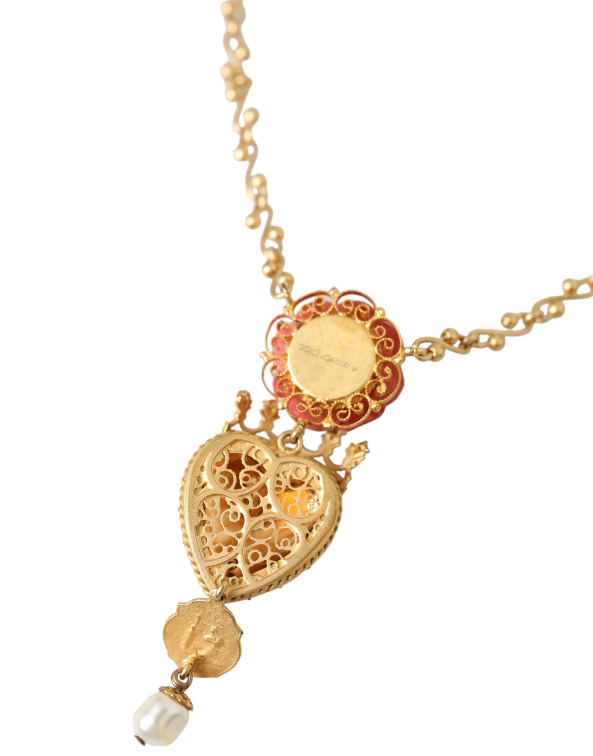 4575064.jpg Gold BrassChain Sacred Heart Rose Crystal Charm Necklace - Image 5