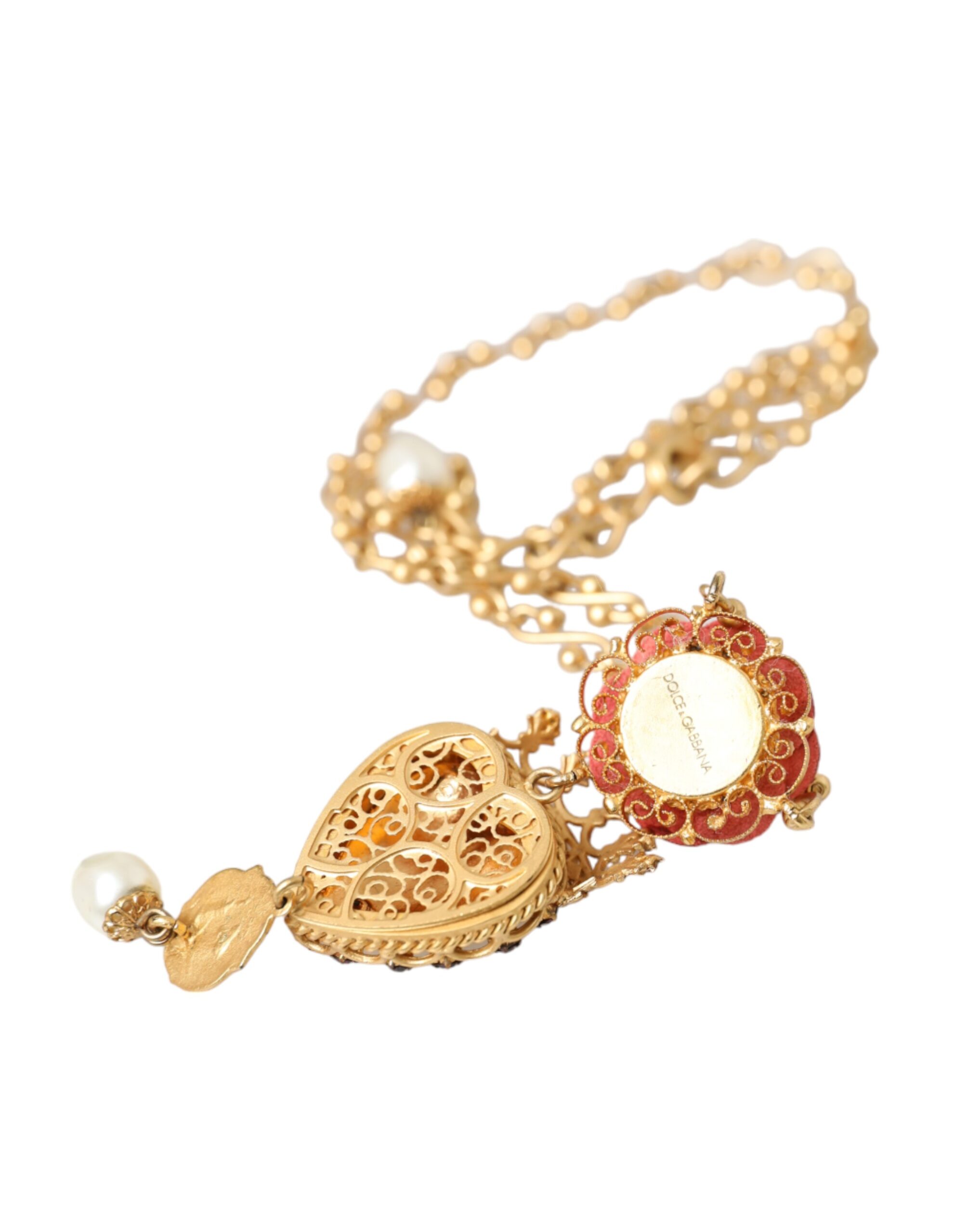 4575065.jpg Gold BrassChain Sacred Heart Rose Crystal Charm Necklace - Image 6