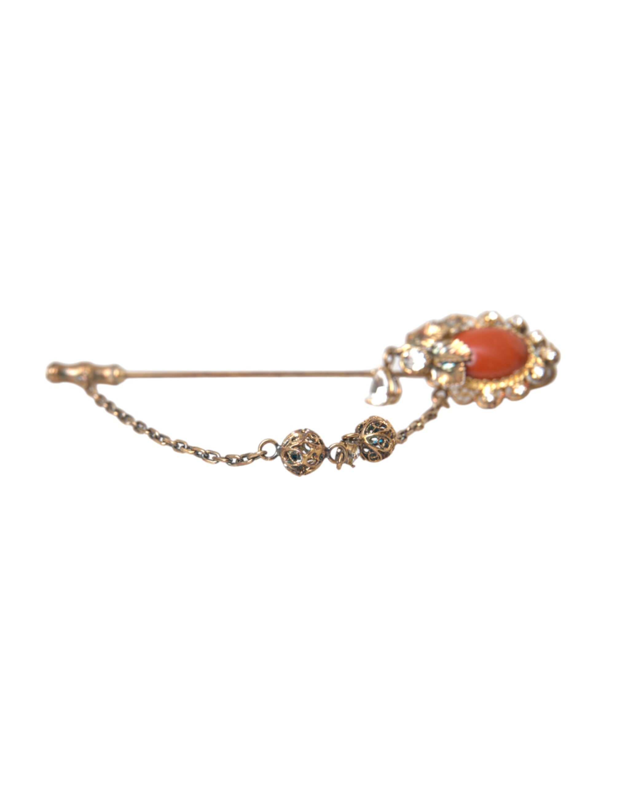 4575170.jpg Gold Brass Crystal Chain 925 Sterling Silver Pin Brooch - Image 2