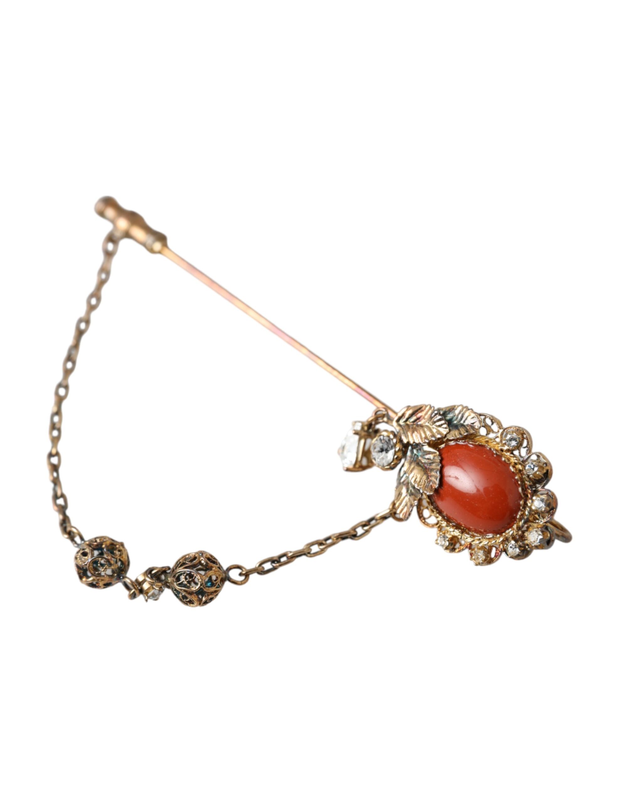 4575172.jpg Gold Brass Crystal Chain 925 Sterling Silver Pin Brooch - Image 3