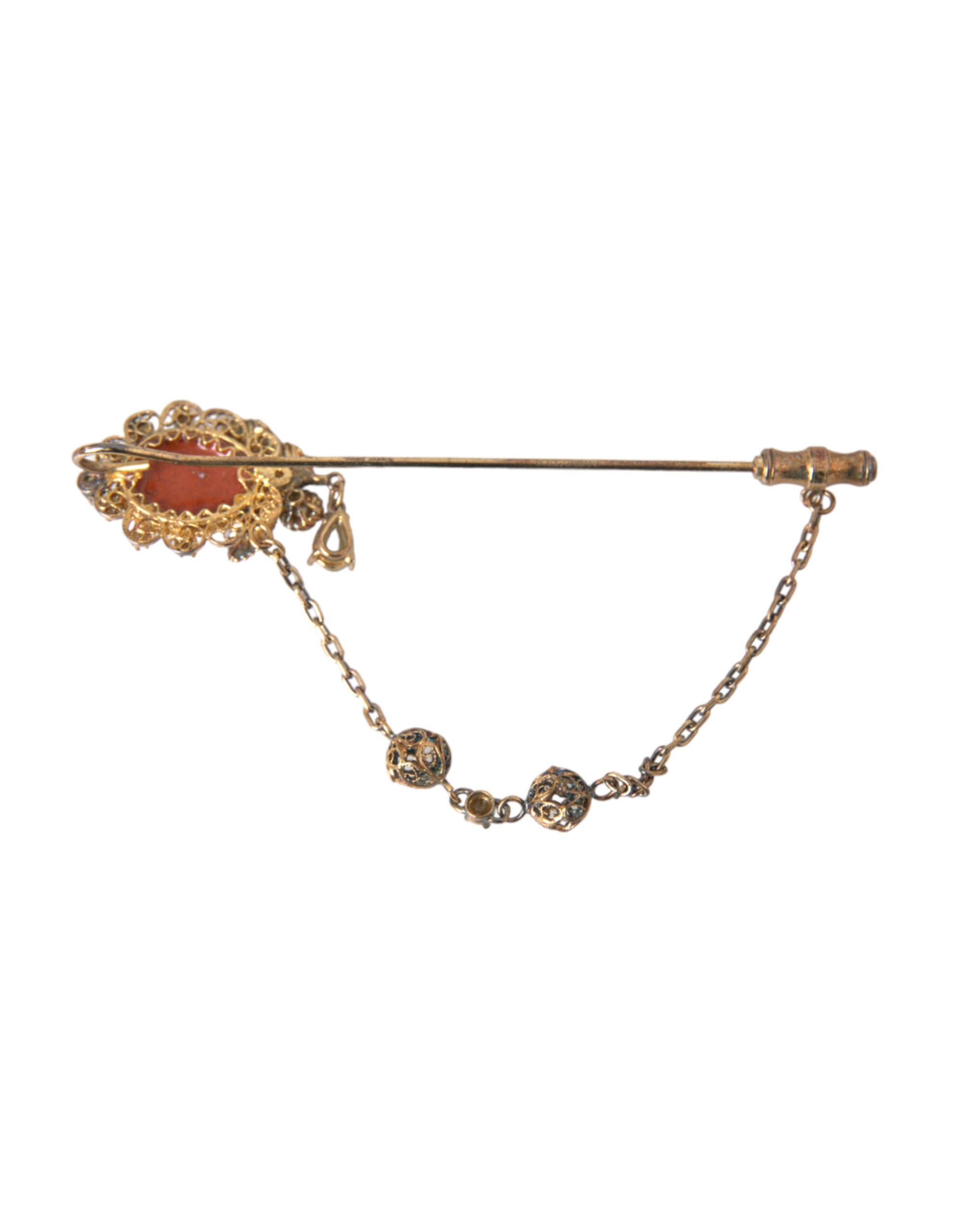 4575173.jpg Gold Brass Crystal Chain 925 Sterling Silver Pin Brooch - Image 4