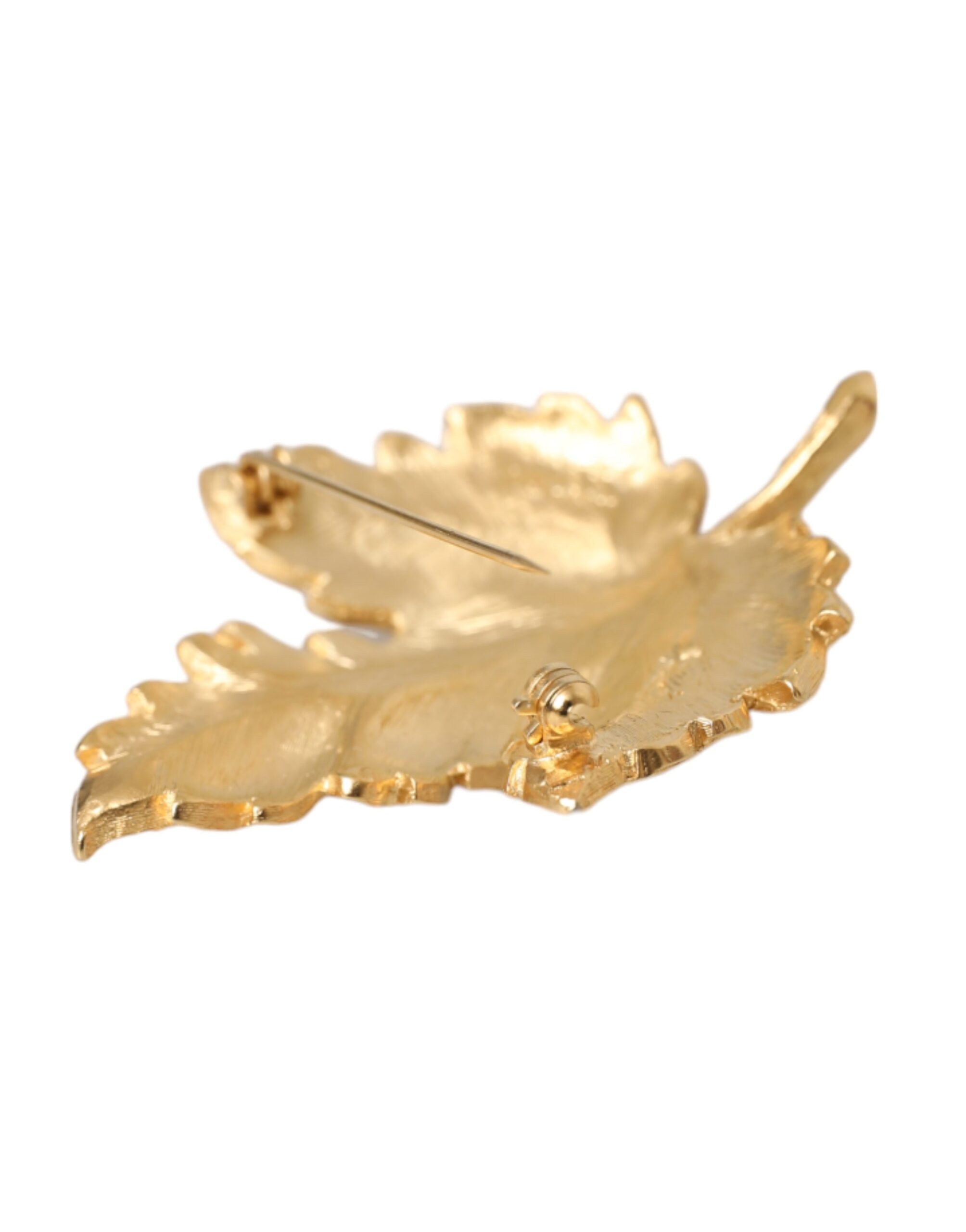 4575185.jpg Gold Brass Leaf Embellished Women Brooch Pin - Image 4