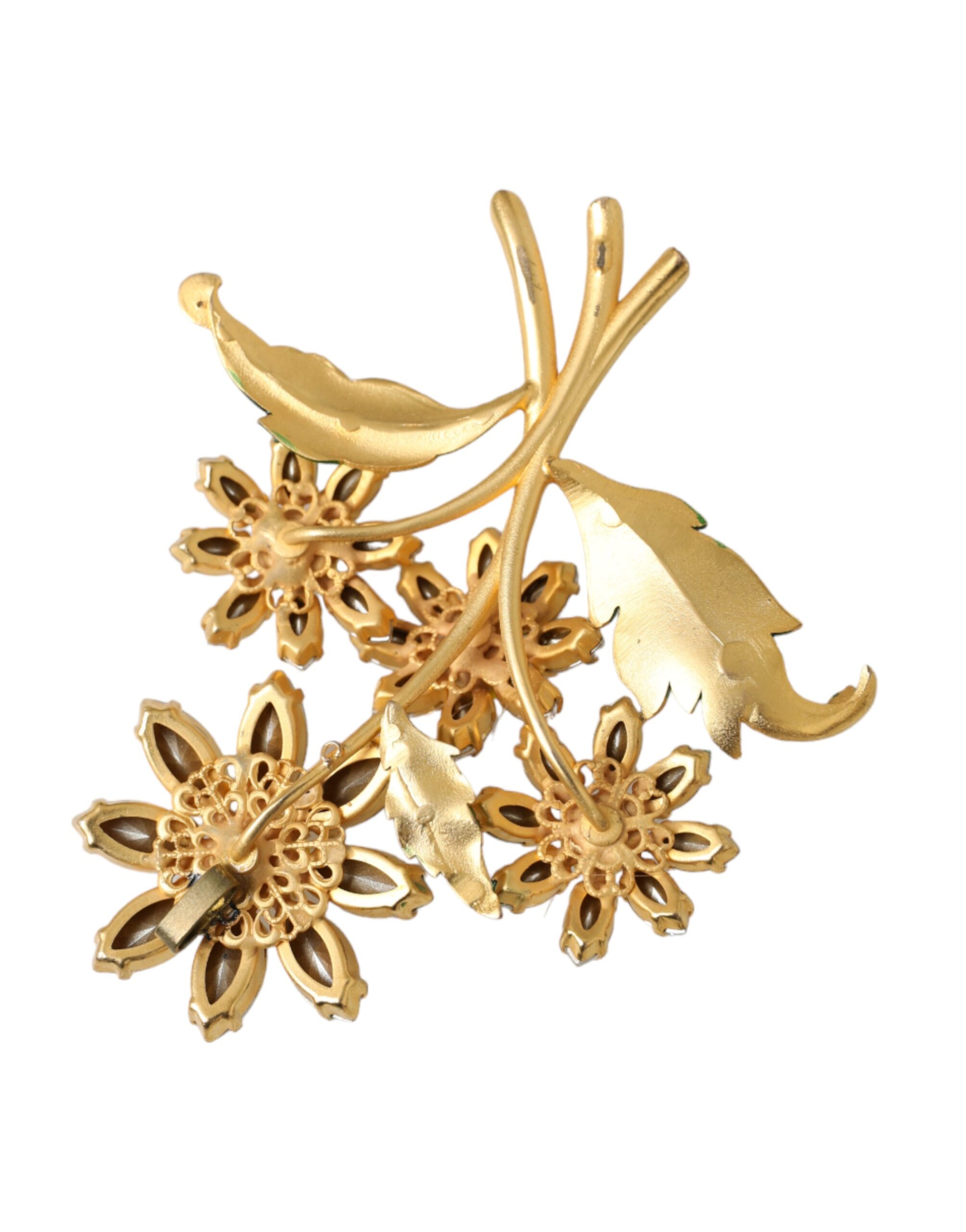 4575190.jpg Gold Yellow Green Filigree Flower Crystals Brooch Pin - Image 2