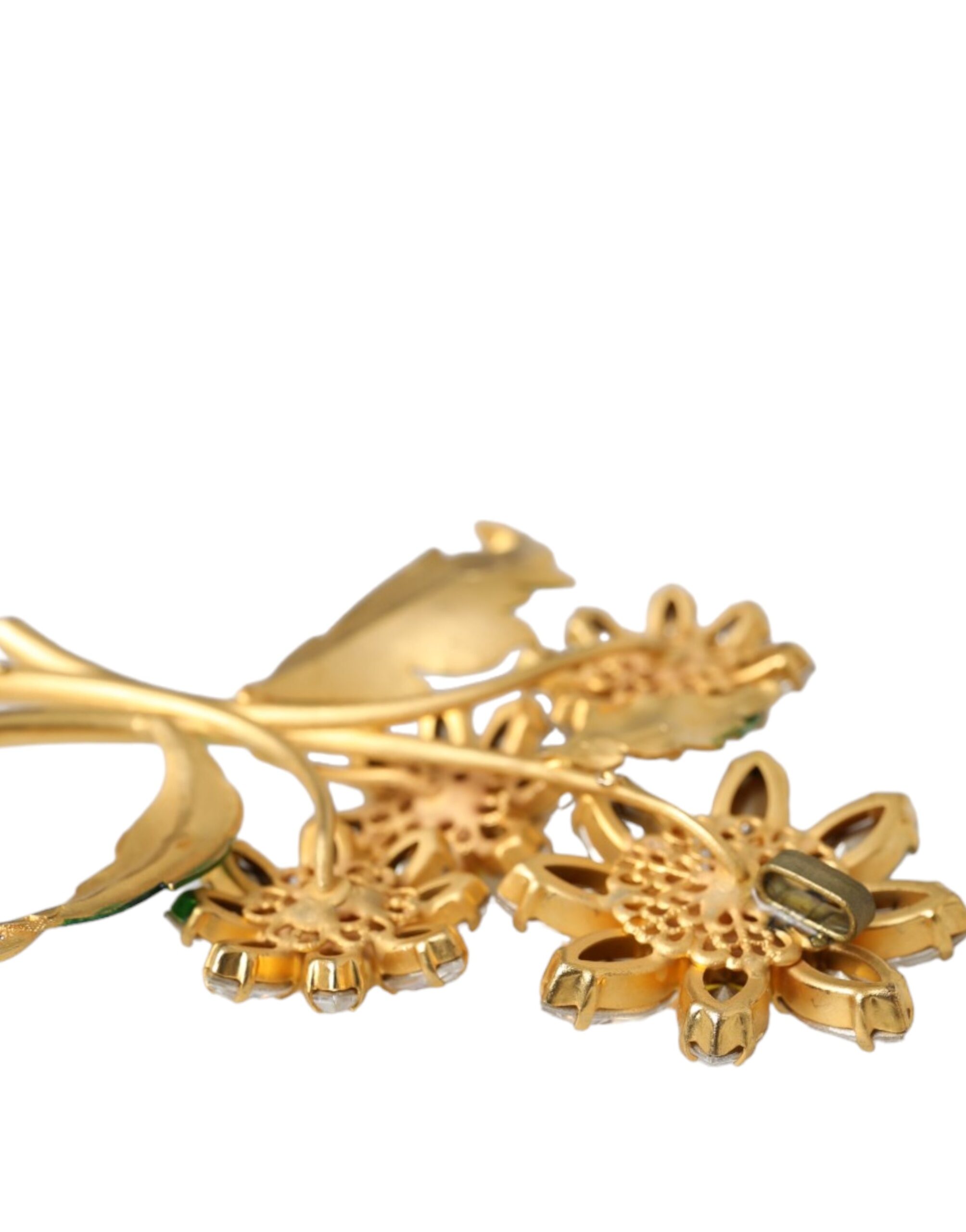 4575191.jpg Gold Yellow Green Filigree Flower Crystals Brooch Pin - Image 3