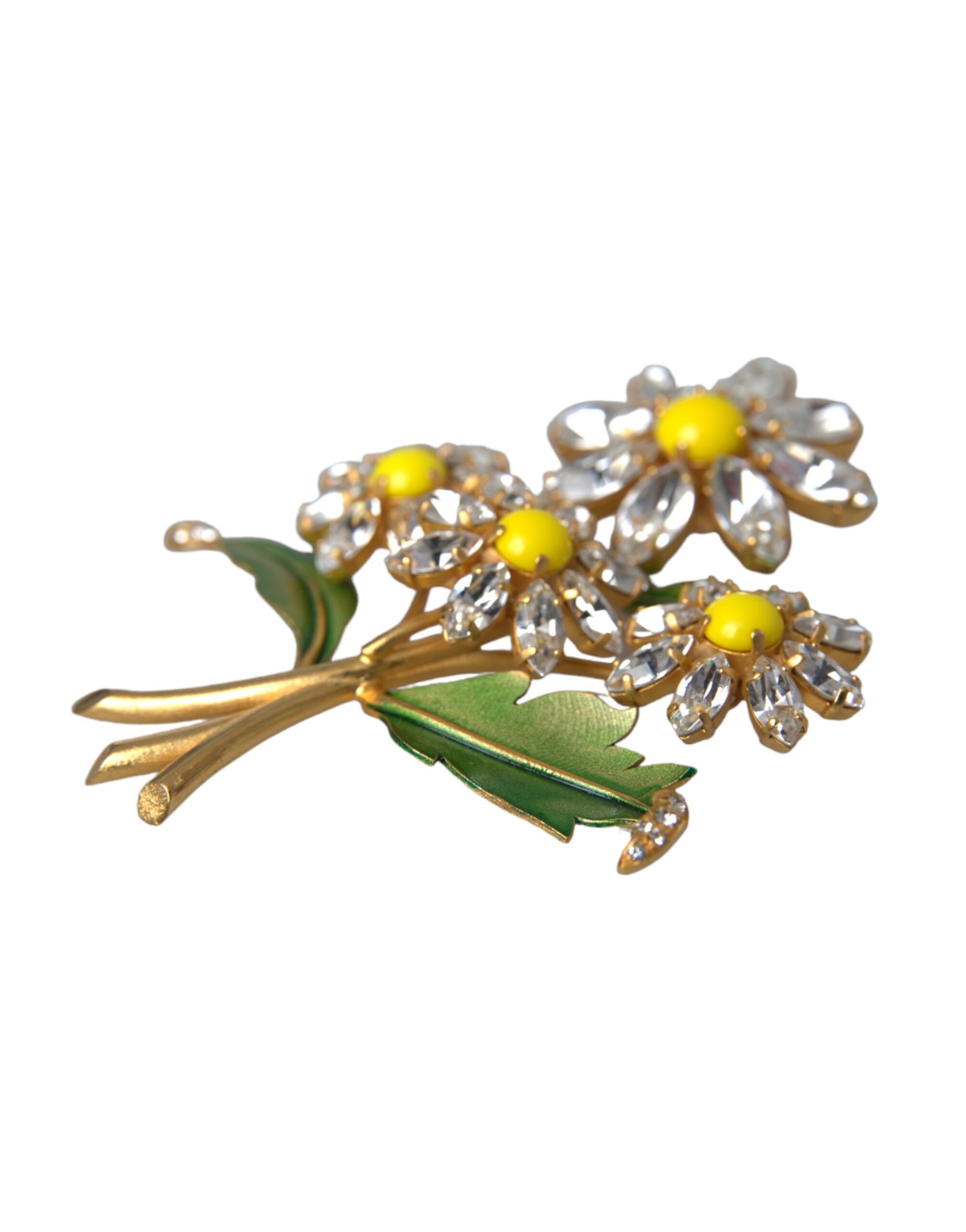 4575192.jpg Gold Yellow Green Filigree Flower Crystals Brooch Pin - Image 4