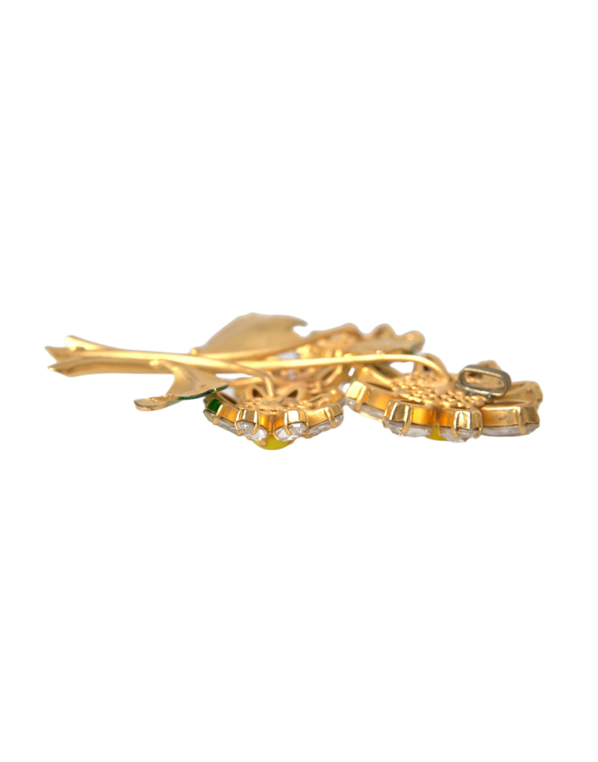 4575193.jpg Gold Yellow Green Filigree Flower Crystals Brooch Pin - Image 5