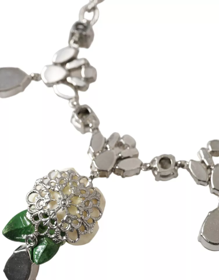4633618.webp Silver Brass Clear Crystal Roses Pendants Necklace - Image 2