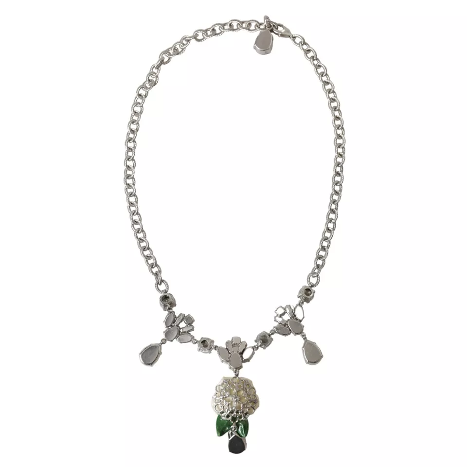 4633619.webp Silver Brass Clear Crystal Roses Pendants Necklace - Image 3