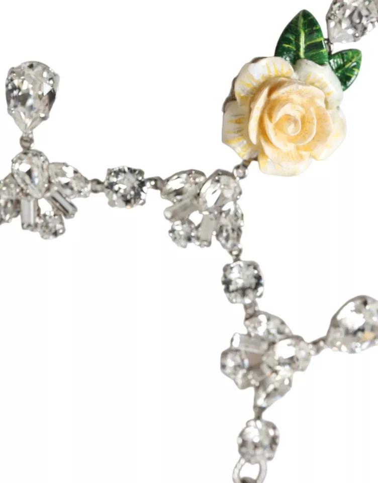 4633620.webp Silver Brass Clear Crystal Roses Pendants Necklace - Image 4