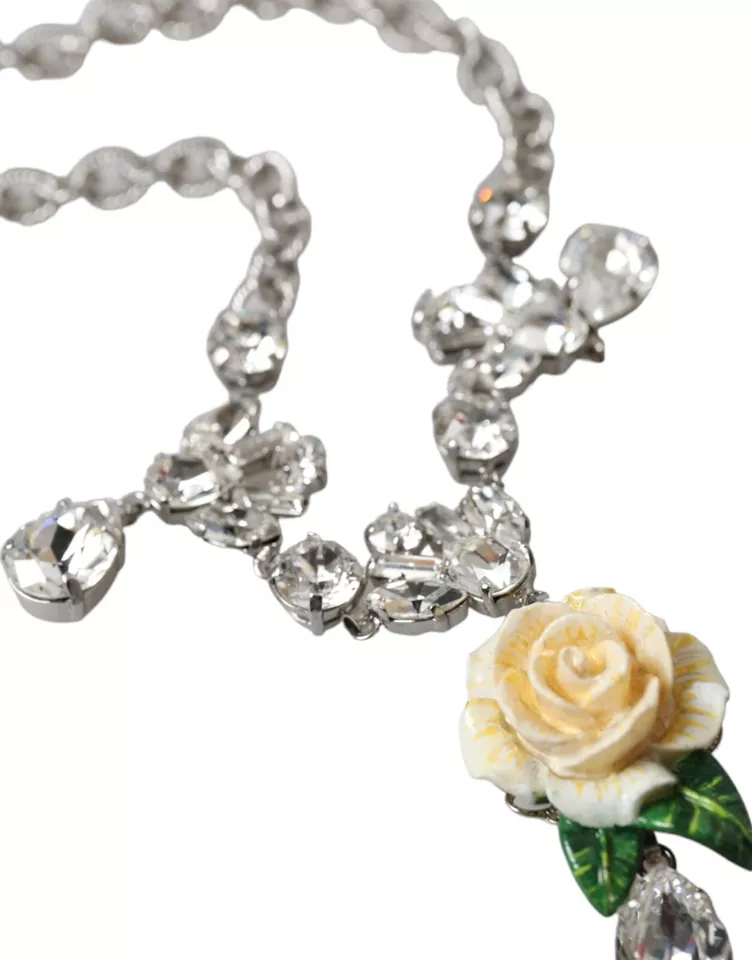 4633621.webp Silver Brass Clear Crystal Roses Pendants Necklace - Image 5