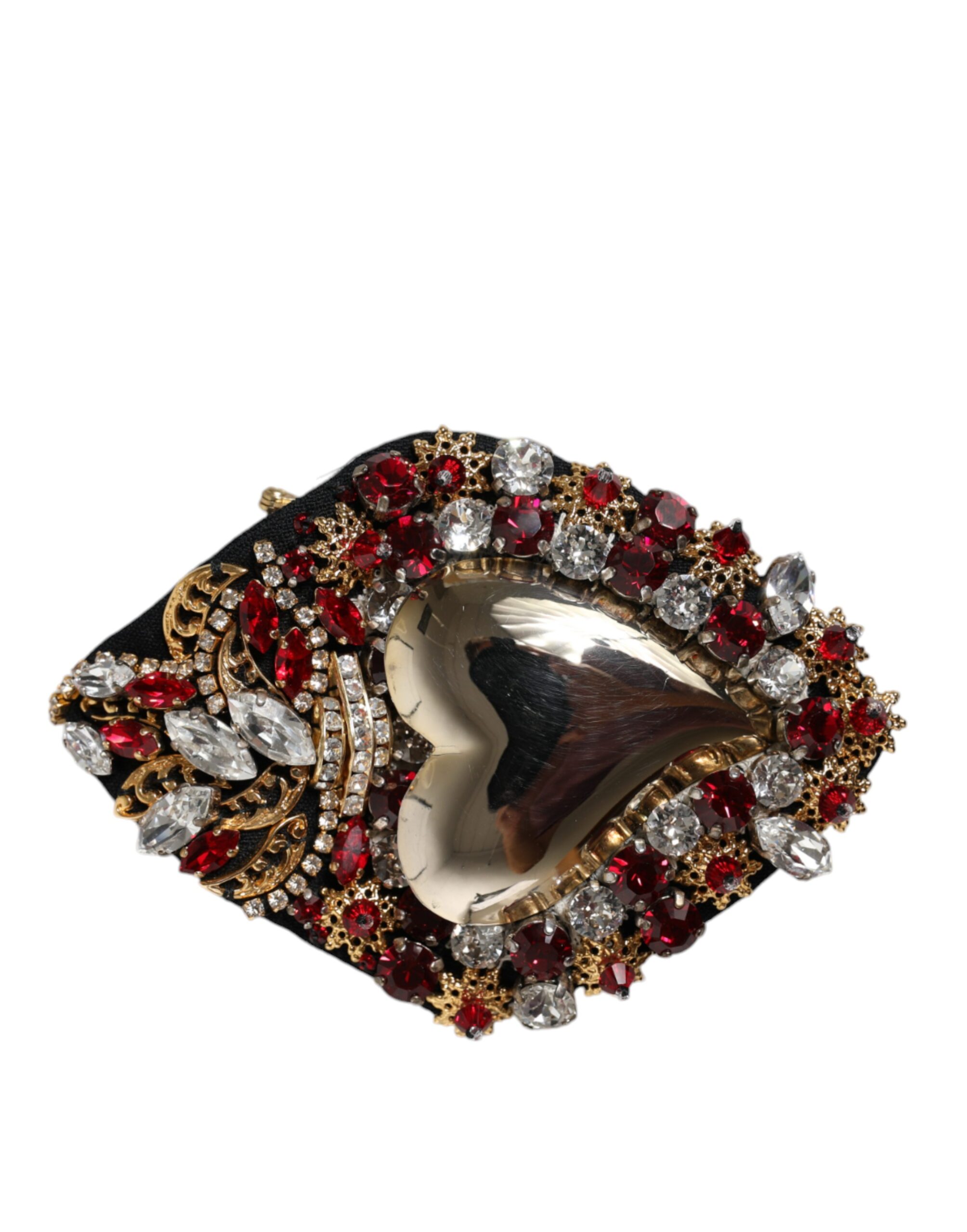 4645485.jpeg Gold Tone Brass Sacred Heart Crystal Embellished Brooch - Image 2