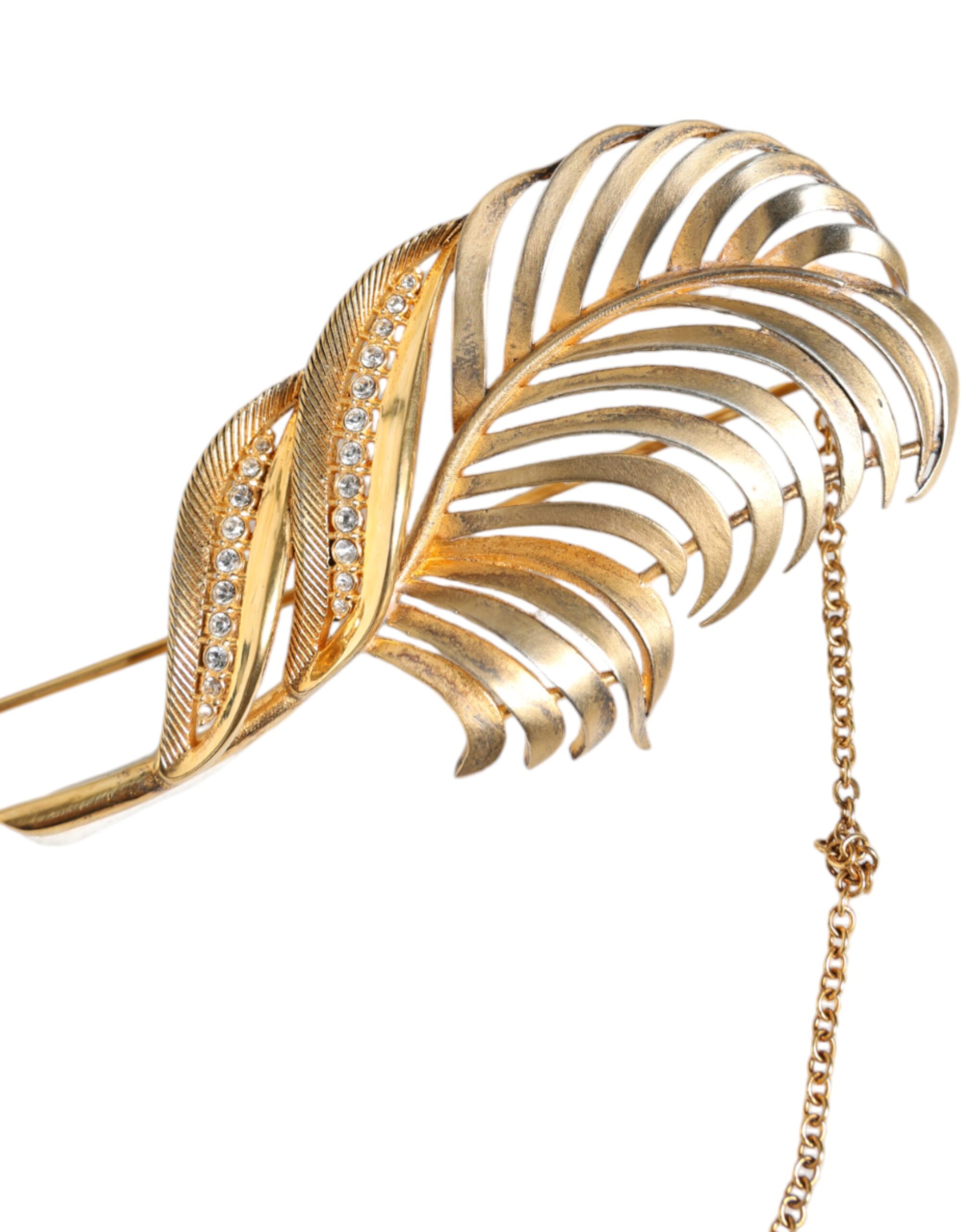 4645500.jpeg Gold Tone 925 Sterling Silver Leaf Crystal Chain Brooch - Image 2