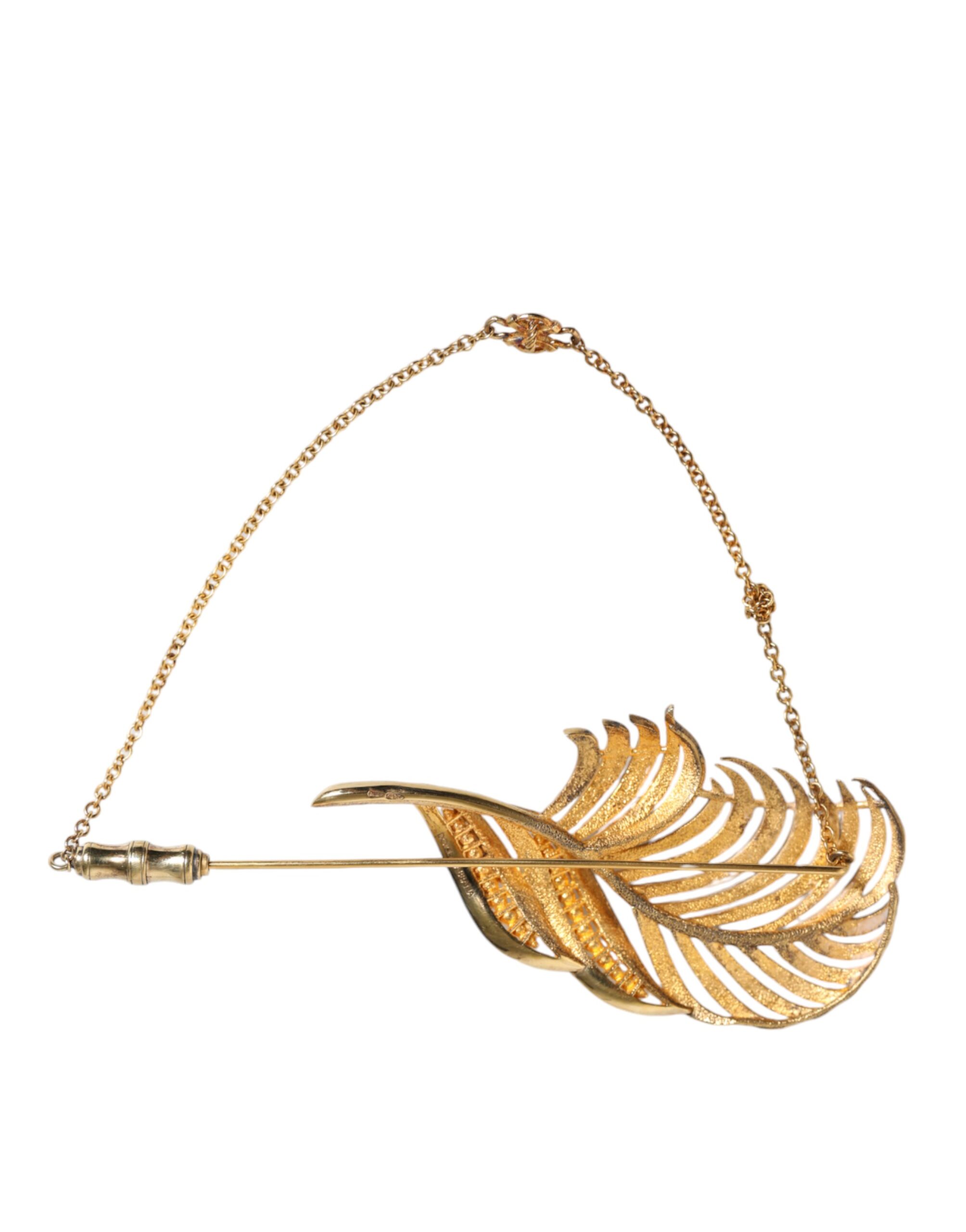 4645502.jpeg Gold Tone 925 Sterling Silver Leaf Crystal Chain Brooch - Image 4